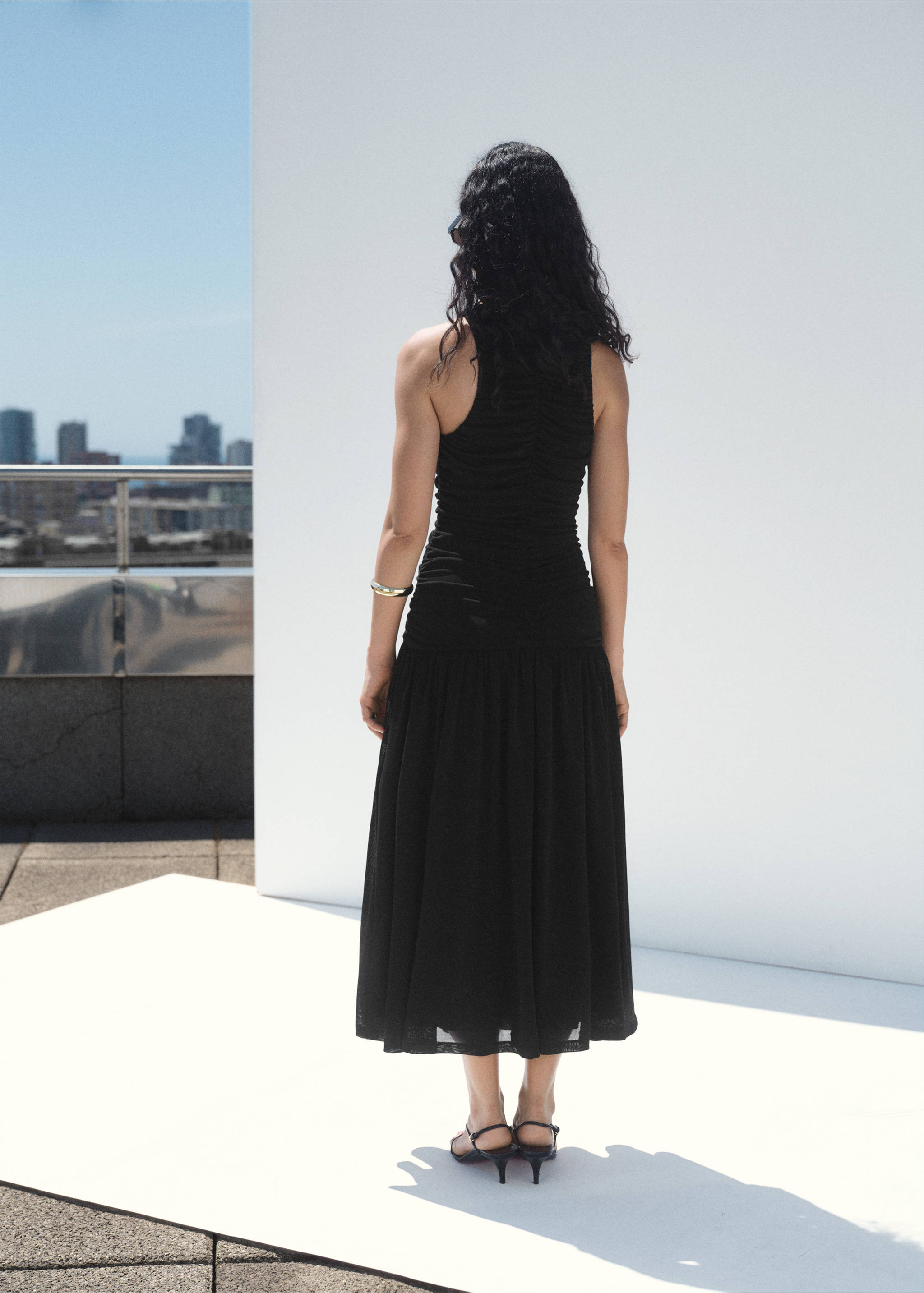 Gathered midi-dress - Reverse of the article, Black. Ref: 17093330-00.