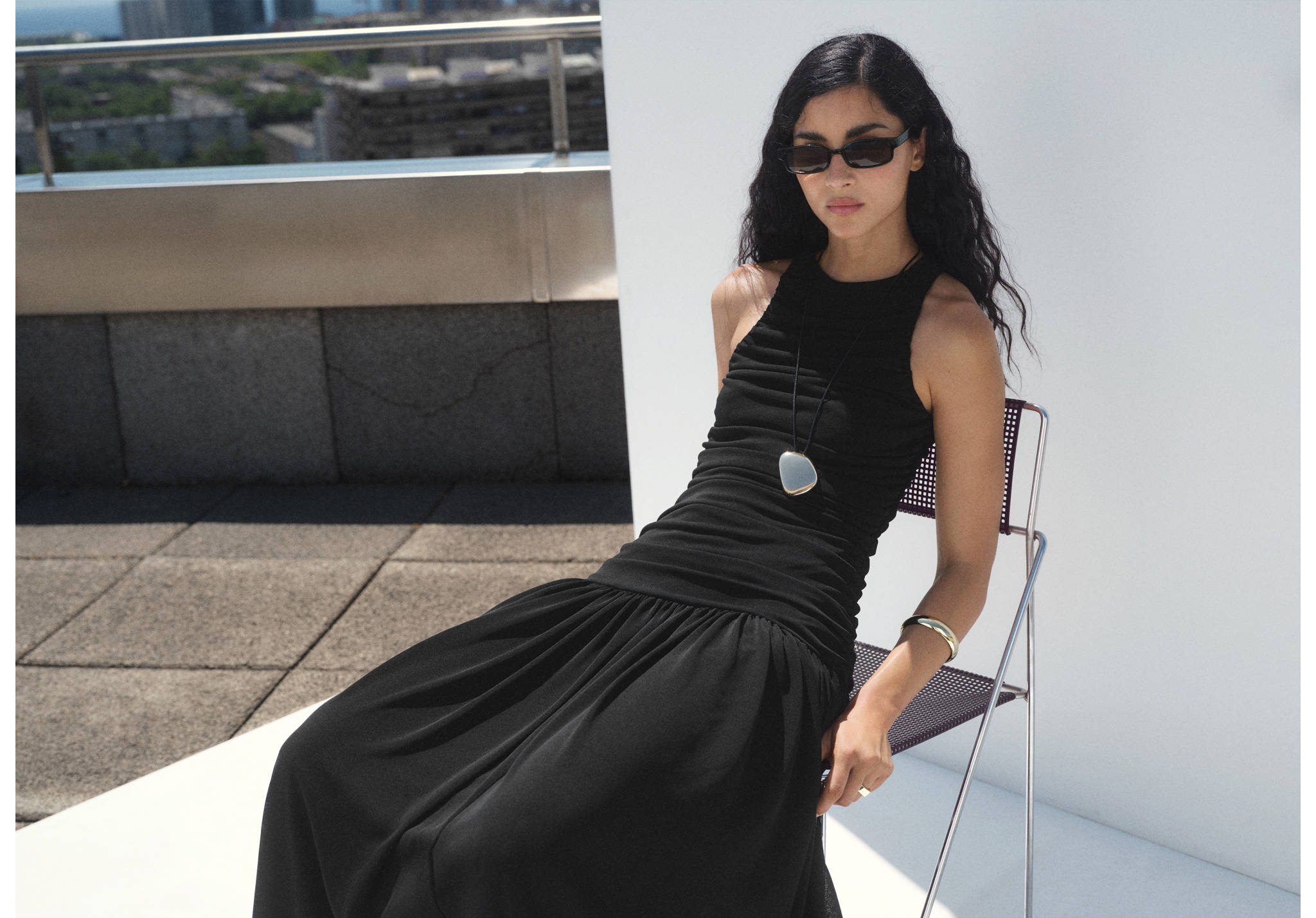 Gathered midi-dress - Panoramic plane