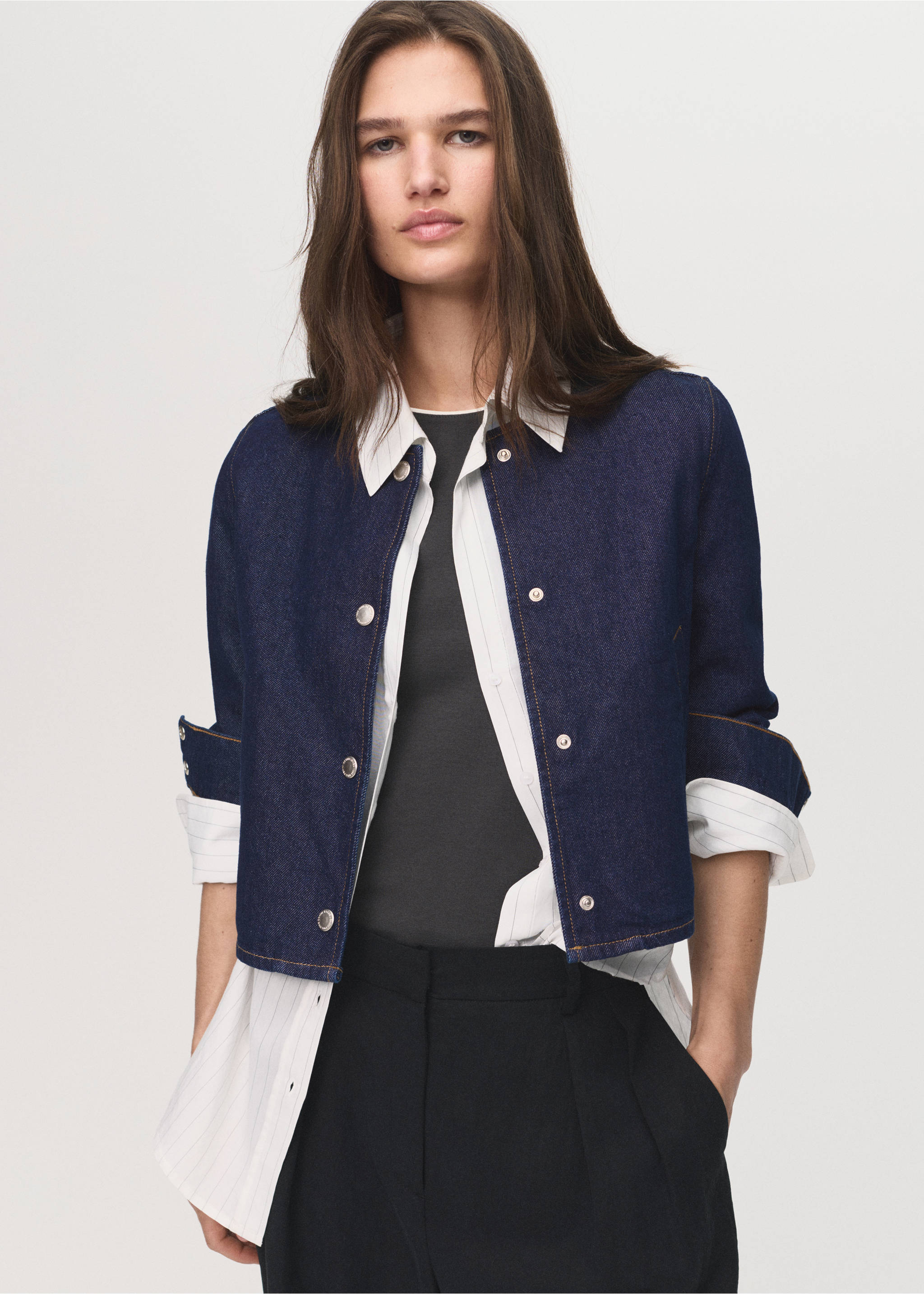 Chaqueta denim crop - Plano medio, Azul. Ref: 17093333-00.