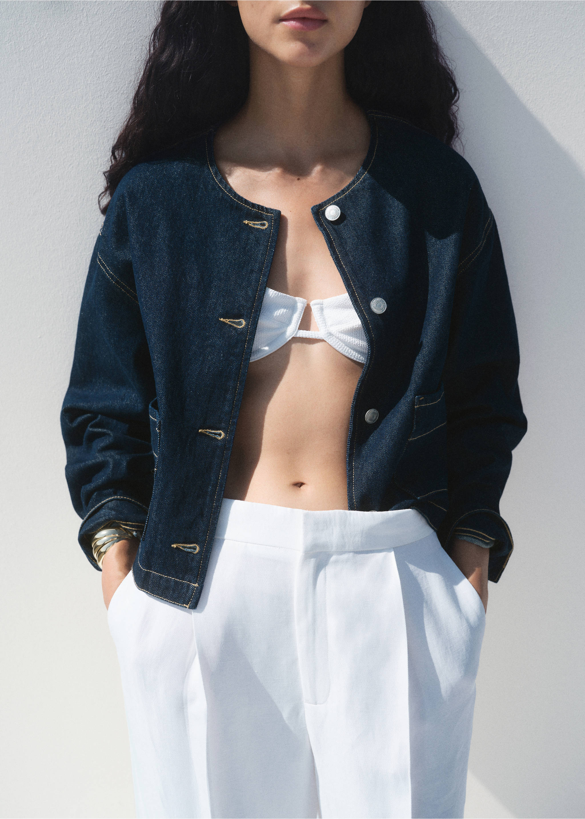 Veste denim crop - Détail de l'article 3, Bleu. Ref: 17093333-00.