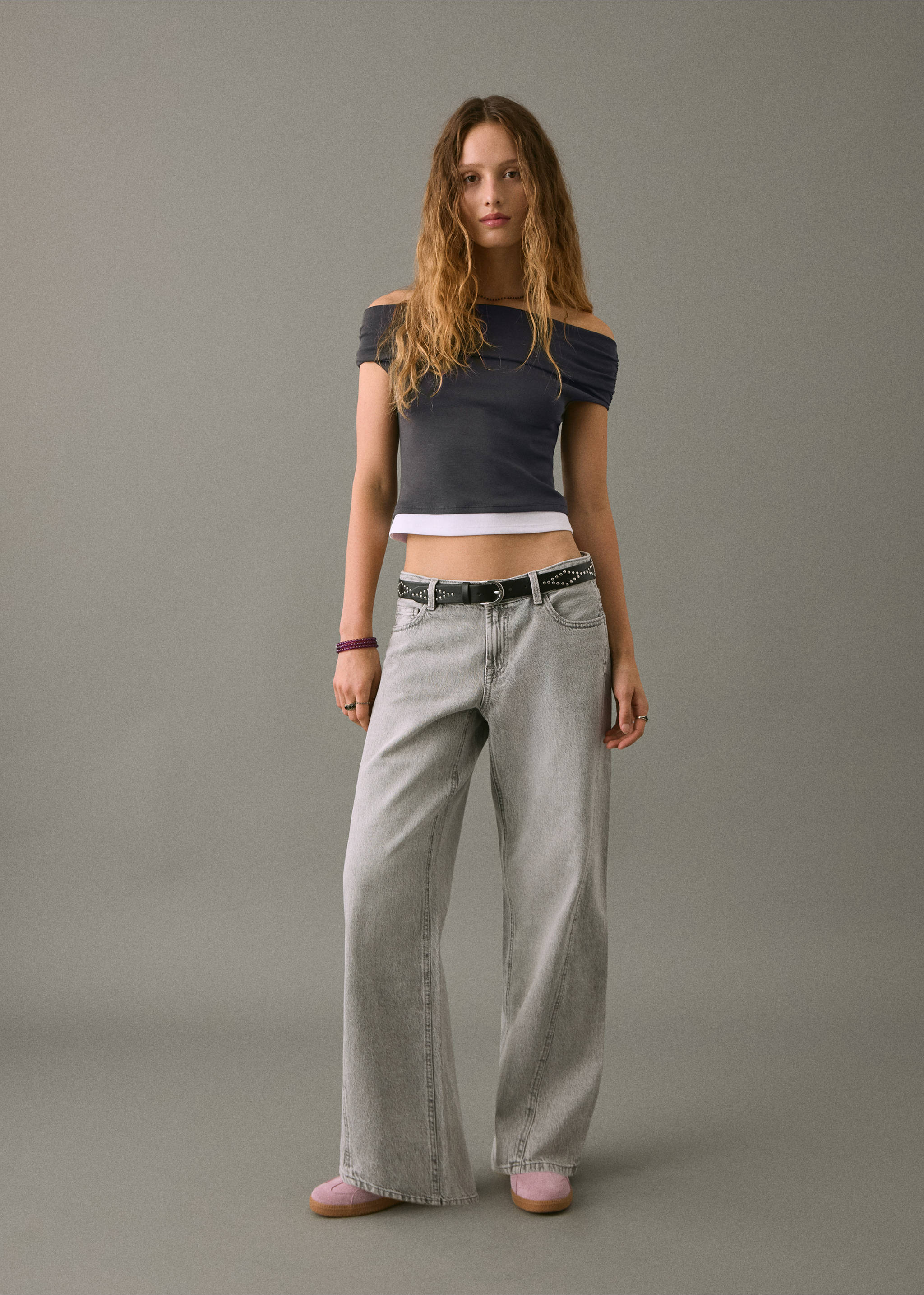 Off-shoulder top - General plane, Charcoal. Ref: 17093334-00.