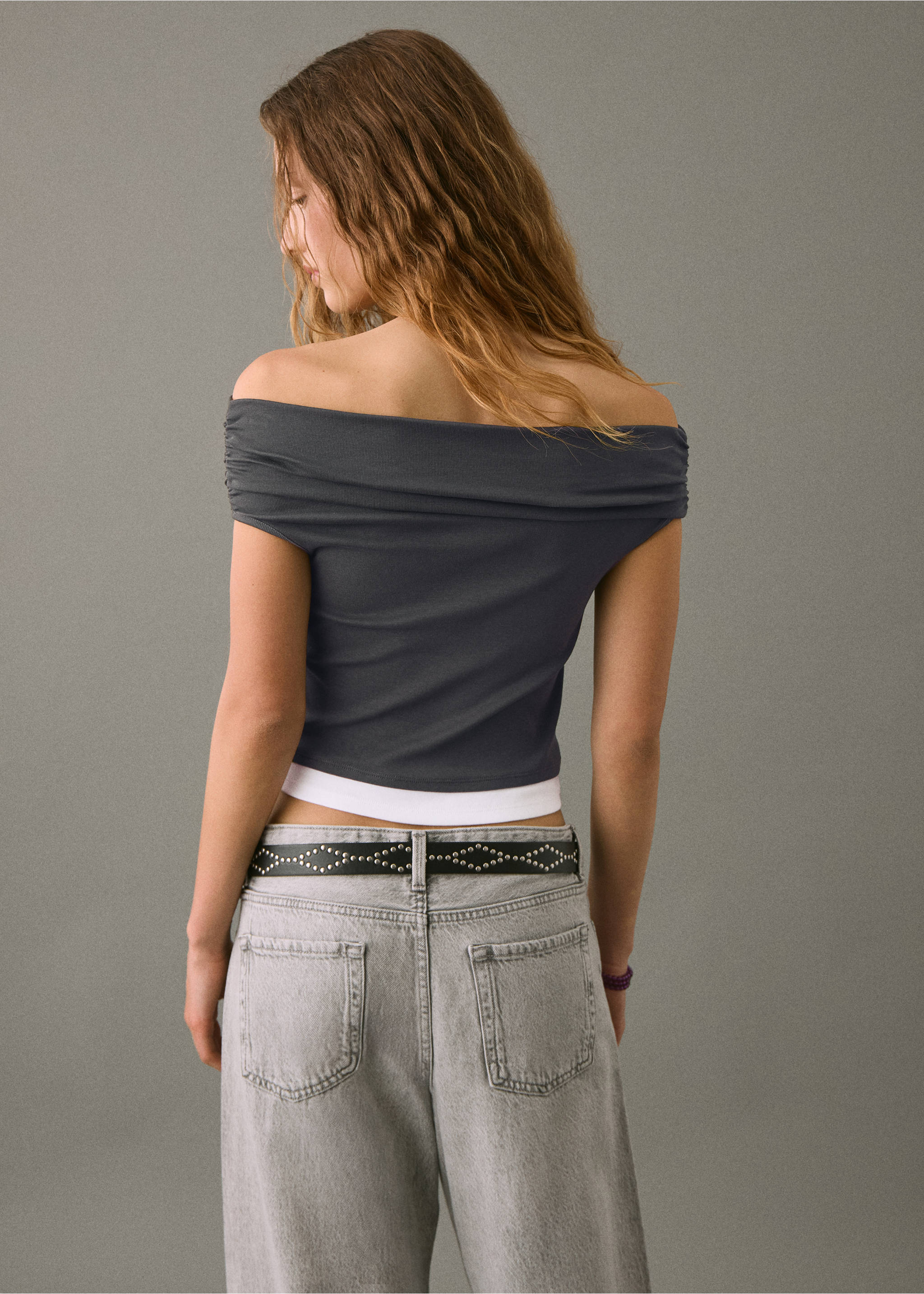Off-shoulder top - Reverse of the article, Charcoal. Ref: 17093334-00.