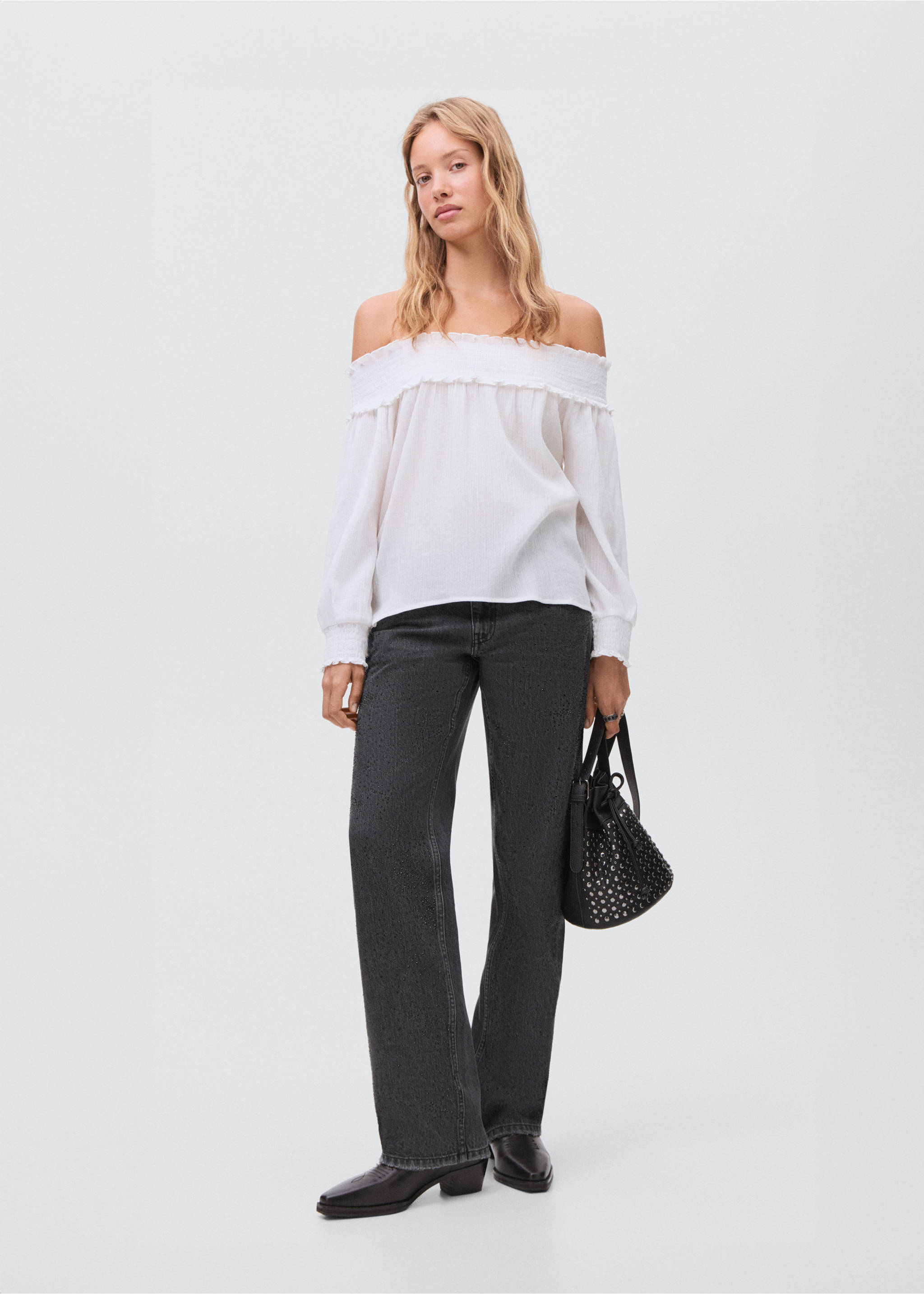 Straight-fit jeans with rhinestones - General plane, Black denim. Ref: 17093794-00.