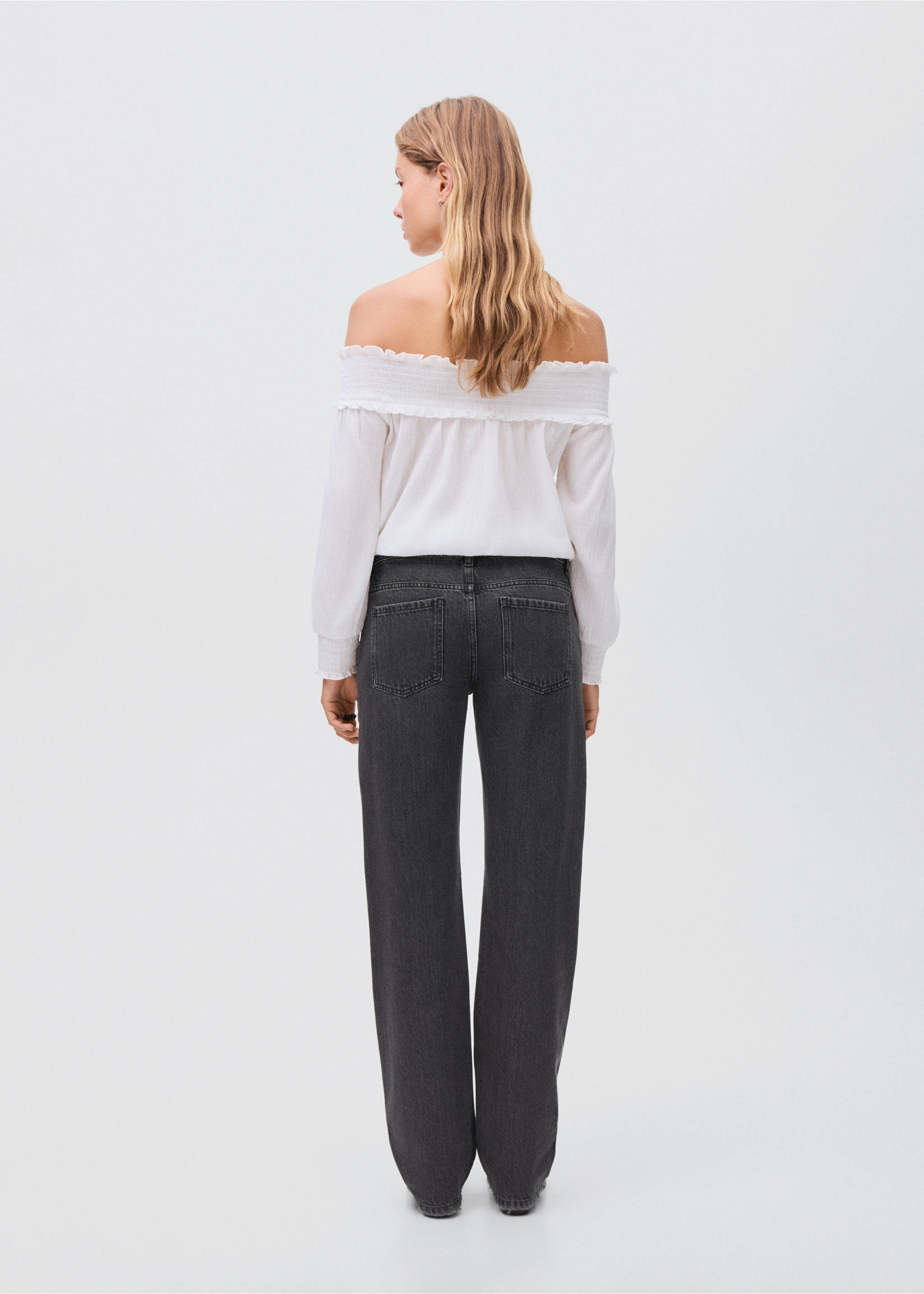 Straight-fit jeans with rhinestones - Reverse of the article, Black denim. Ref: 17093794-00.