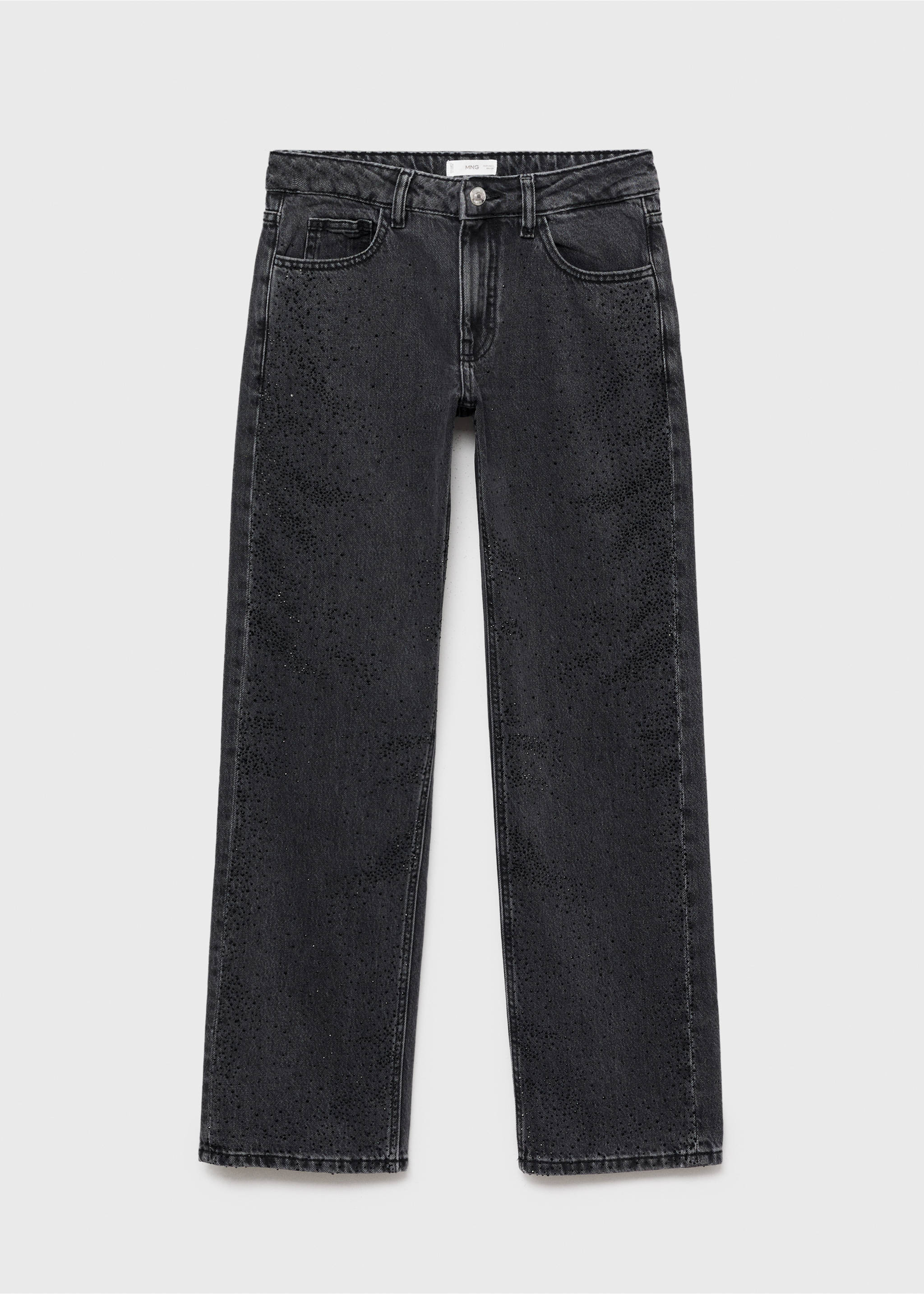 Straight-fit jeans with rhinestones - Article without model, Black denim. Ref: 17093794-00.