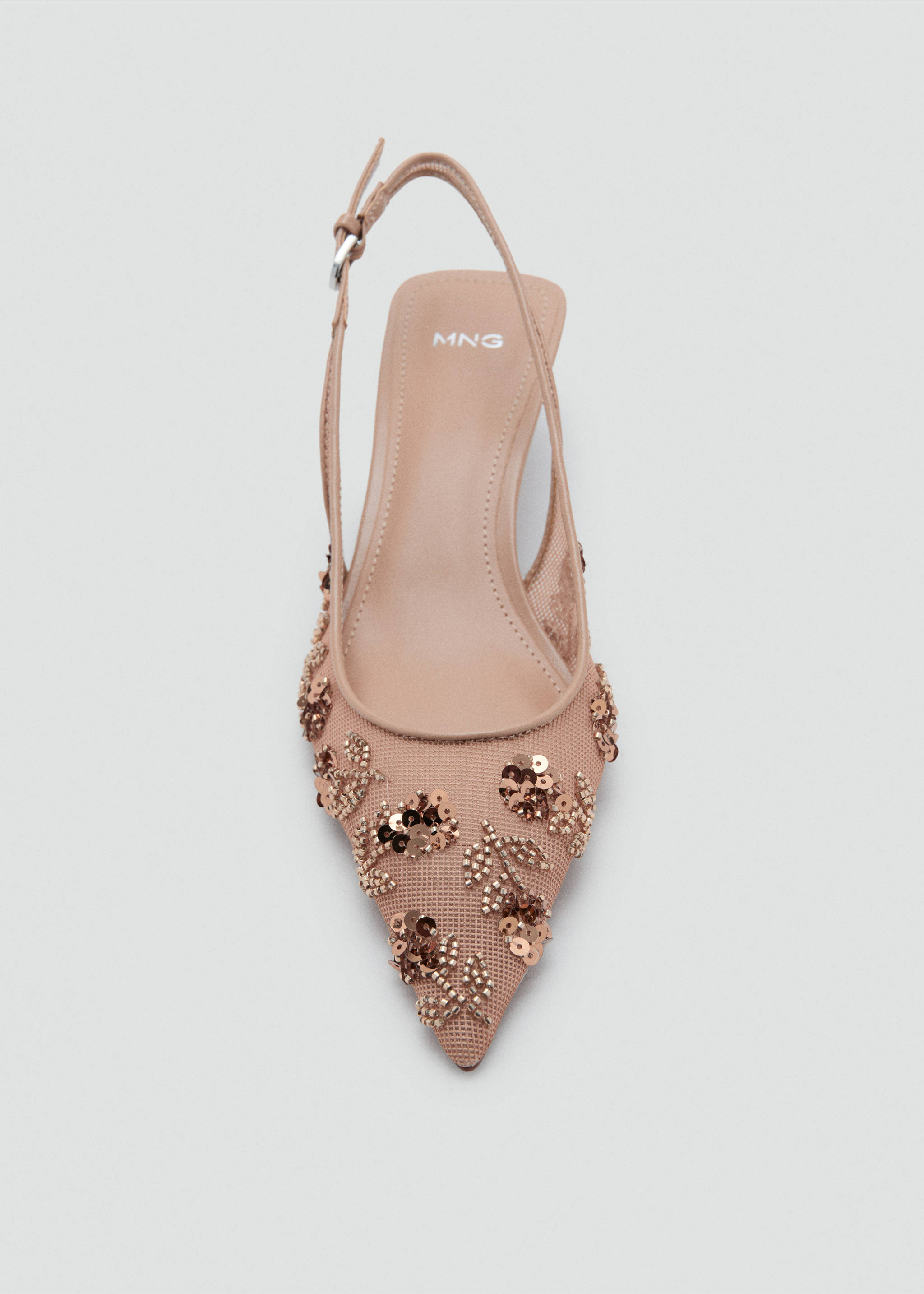 Mesh stiletto shoes with beads - Details of the article 3, Nude. Ref: 17093817-00.