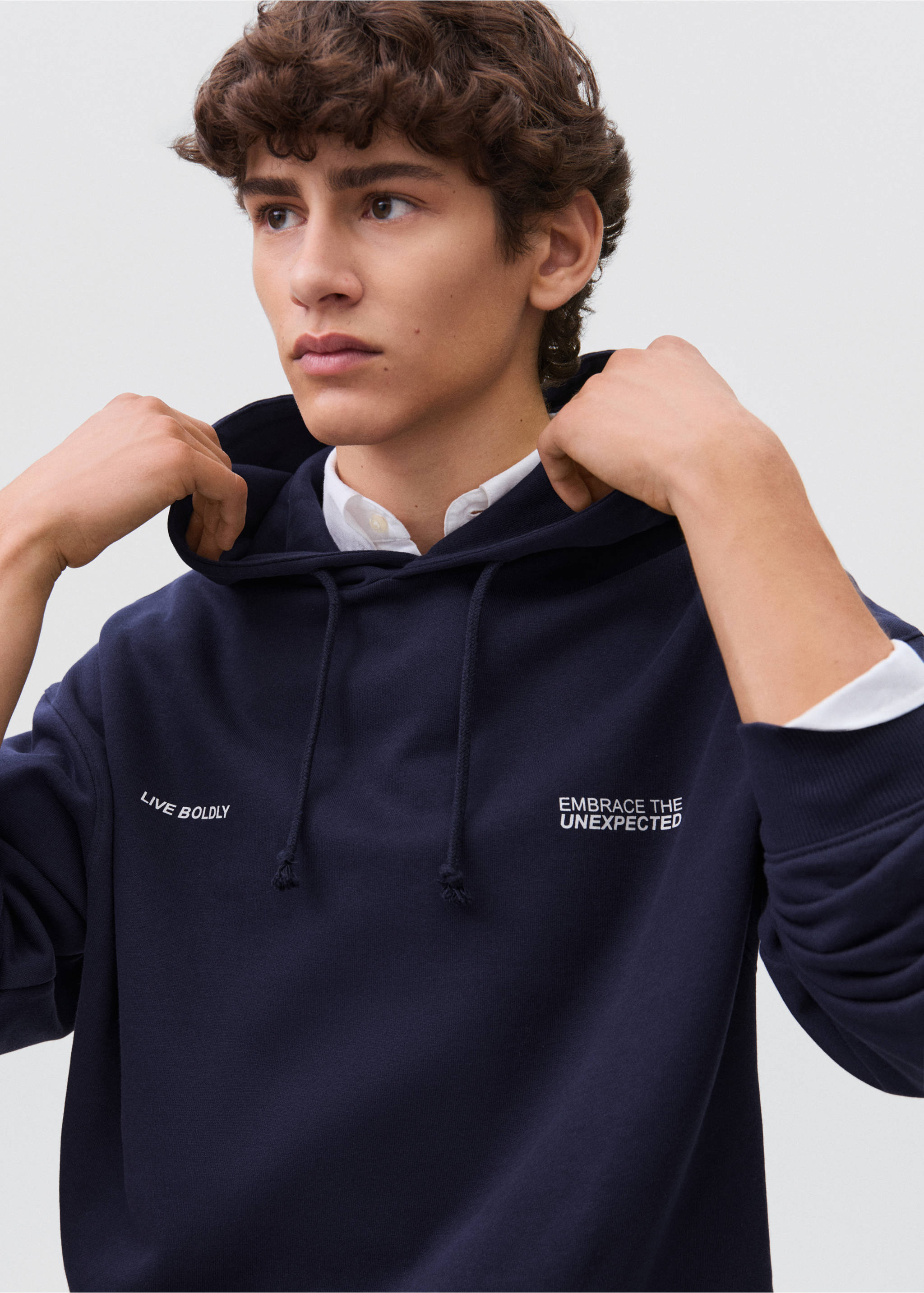 Printed hoodie - Details of the article 1, Navy. Ref: 17093823-00.