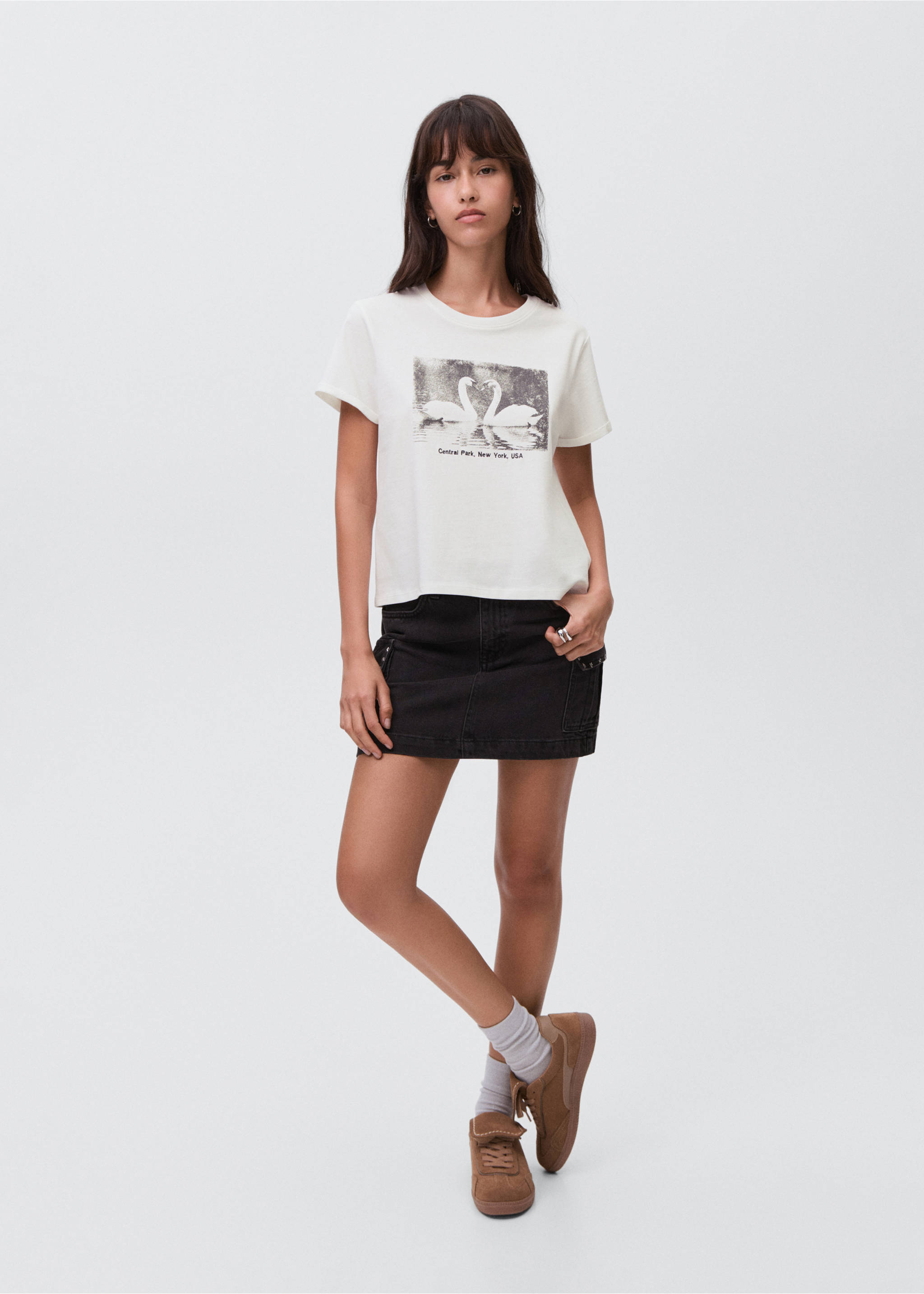Cotton t-shirt with swan pattern - General plane, Off White. Ref: 17094071-00.