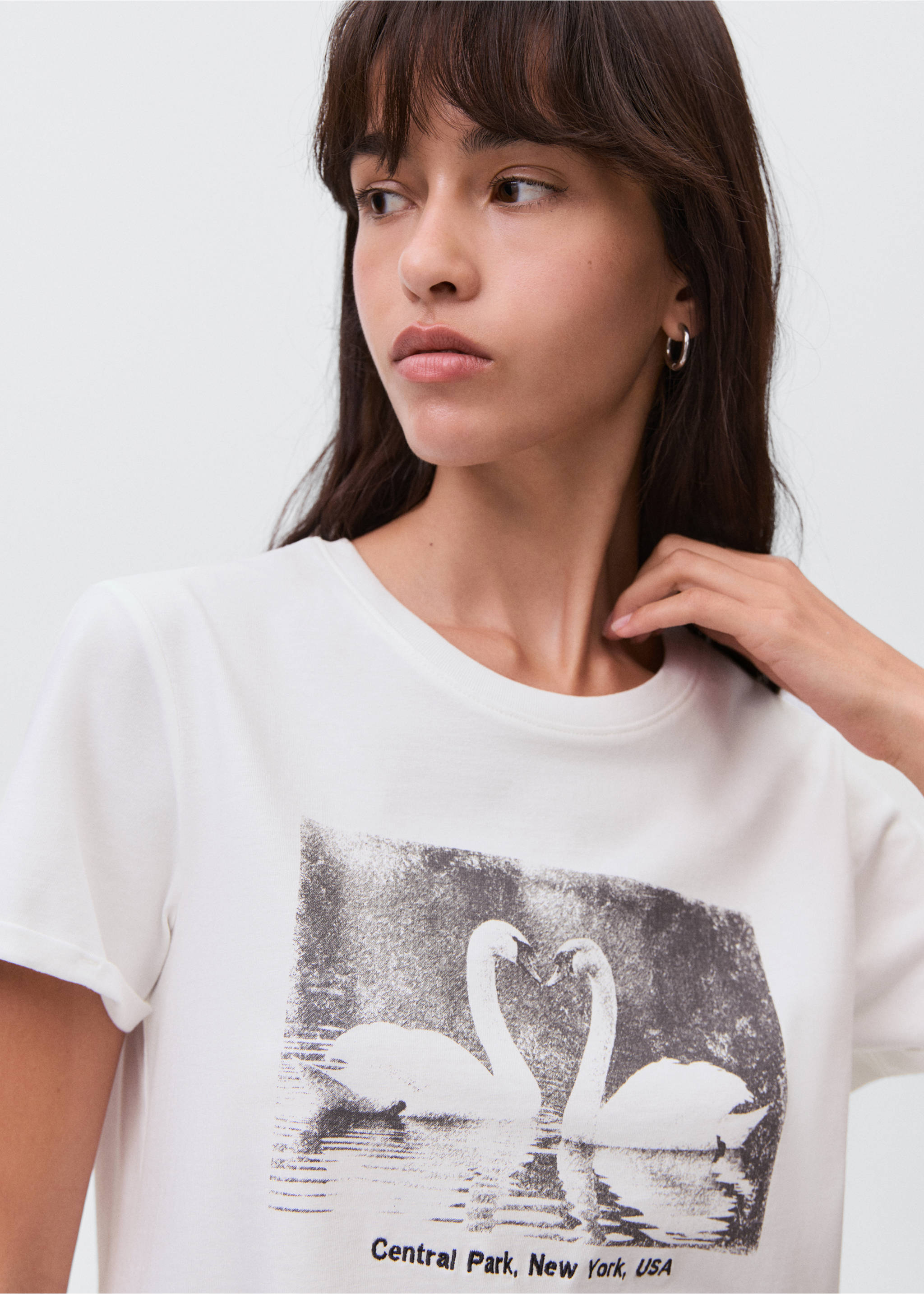 Cotton t-shirt with swan pattern - Details of the article 1, Off White. Ref: 17094071-00.