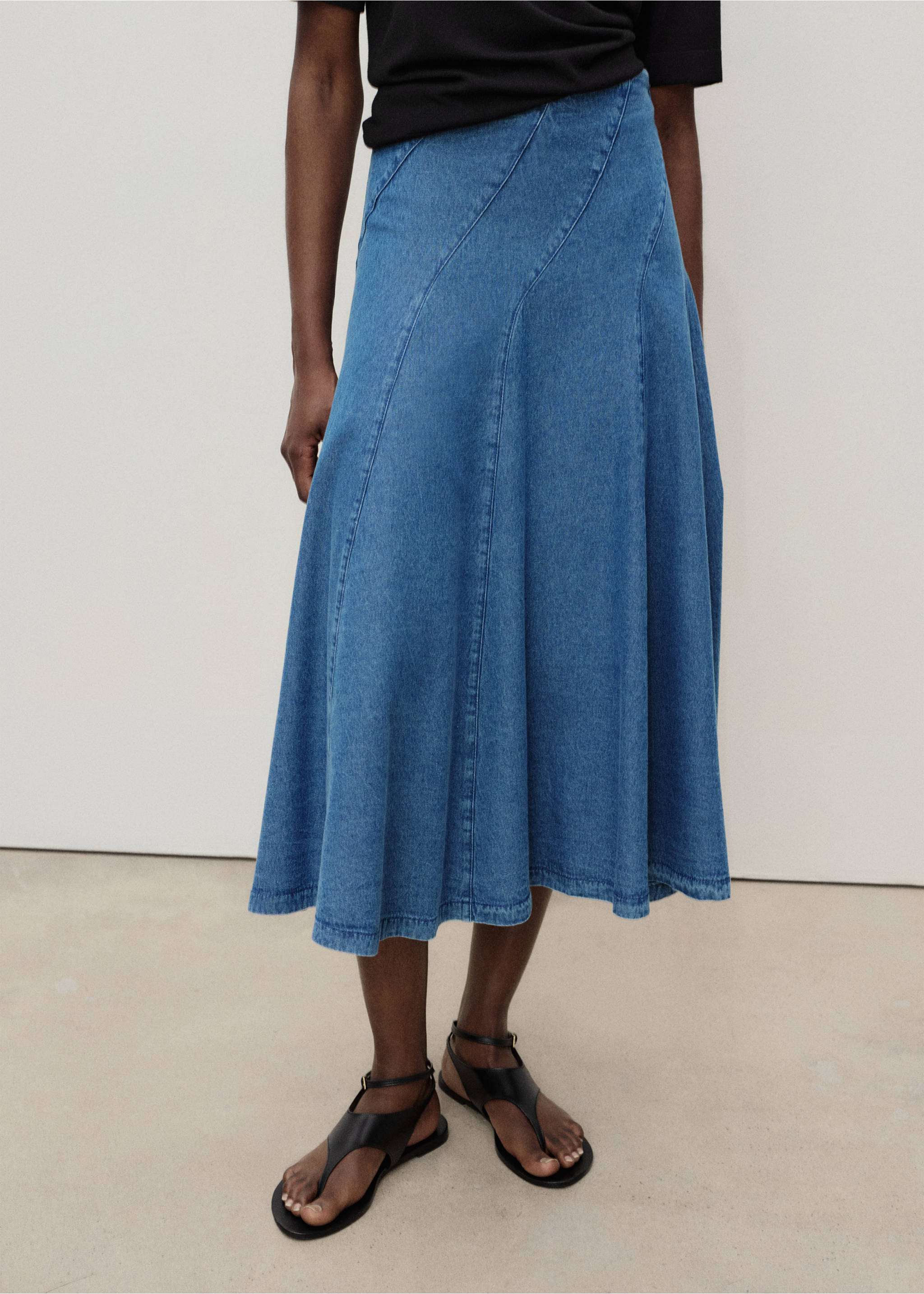 Denim midi-skirt with stitching - Medium plane, Medium Blue. Ref: 17094076-00.