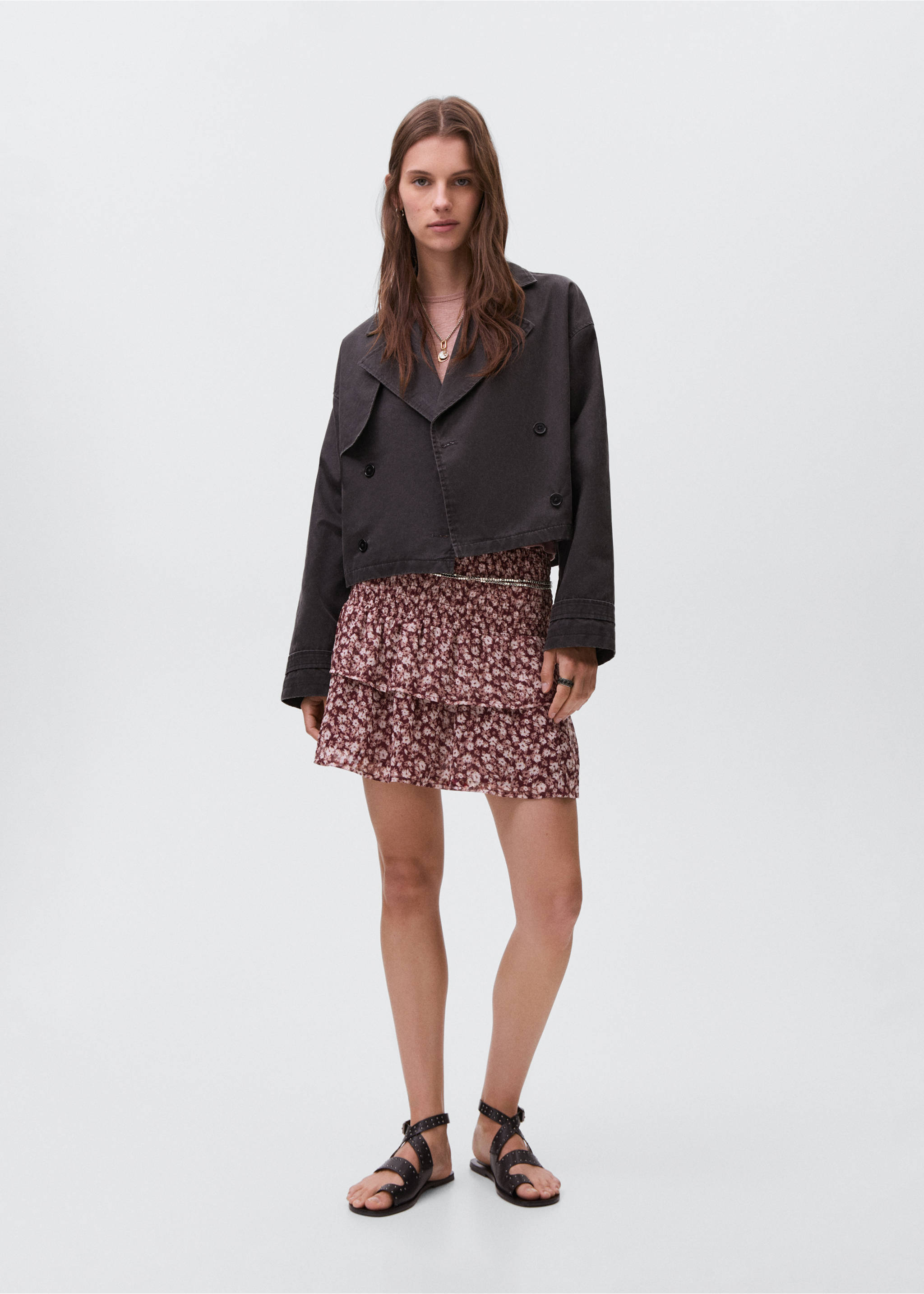 Printed ruffle skirt - General plane, Maroon. Ref: 17094077-00.