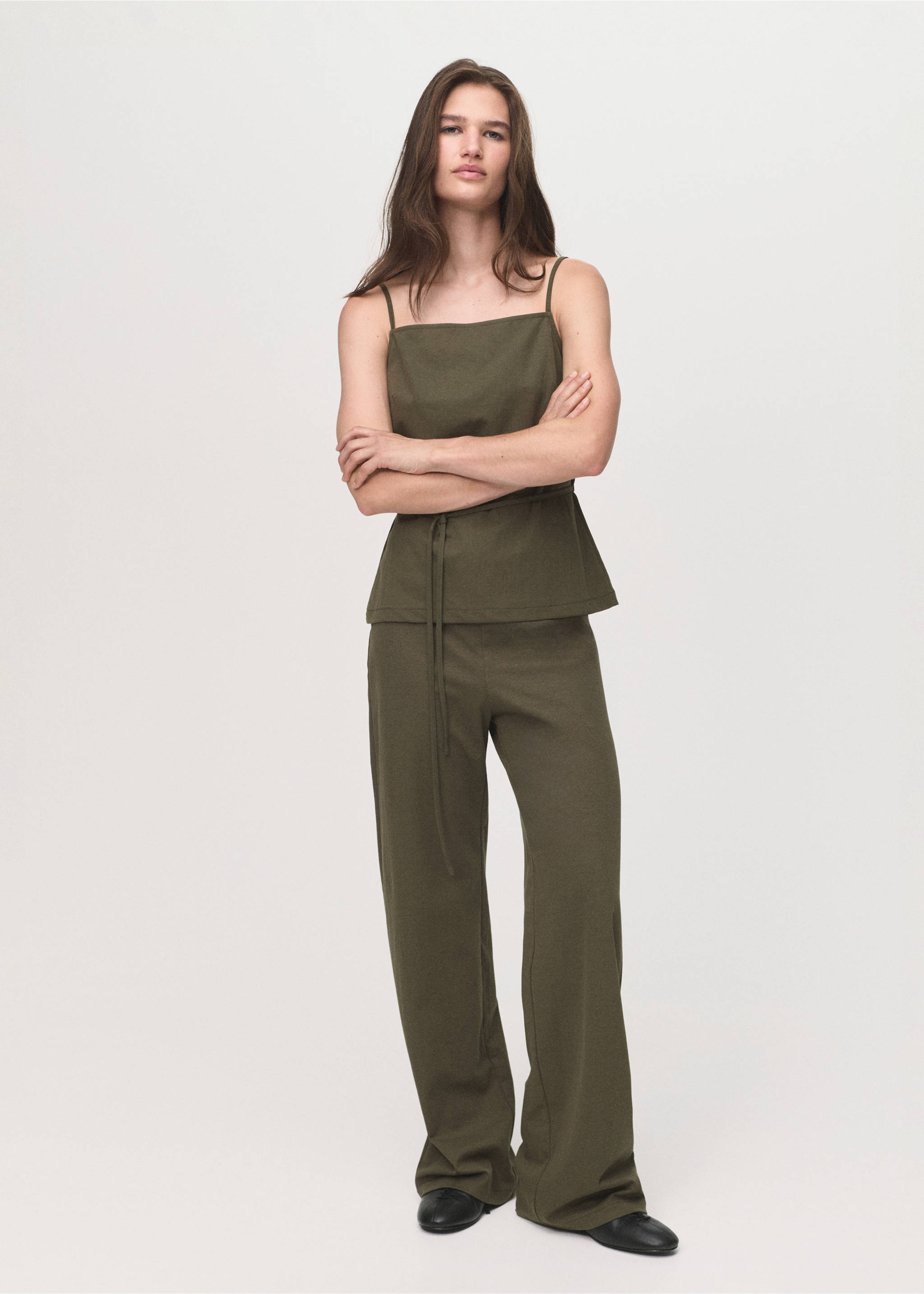 Cotton top with waist tie - General plane, Khaki. Ref: 17094080-00.