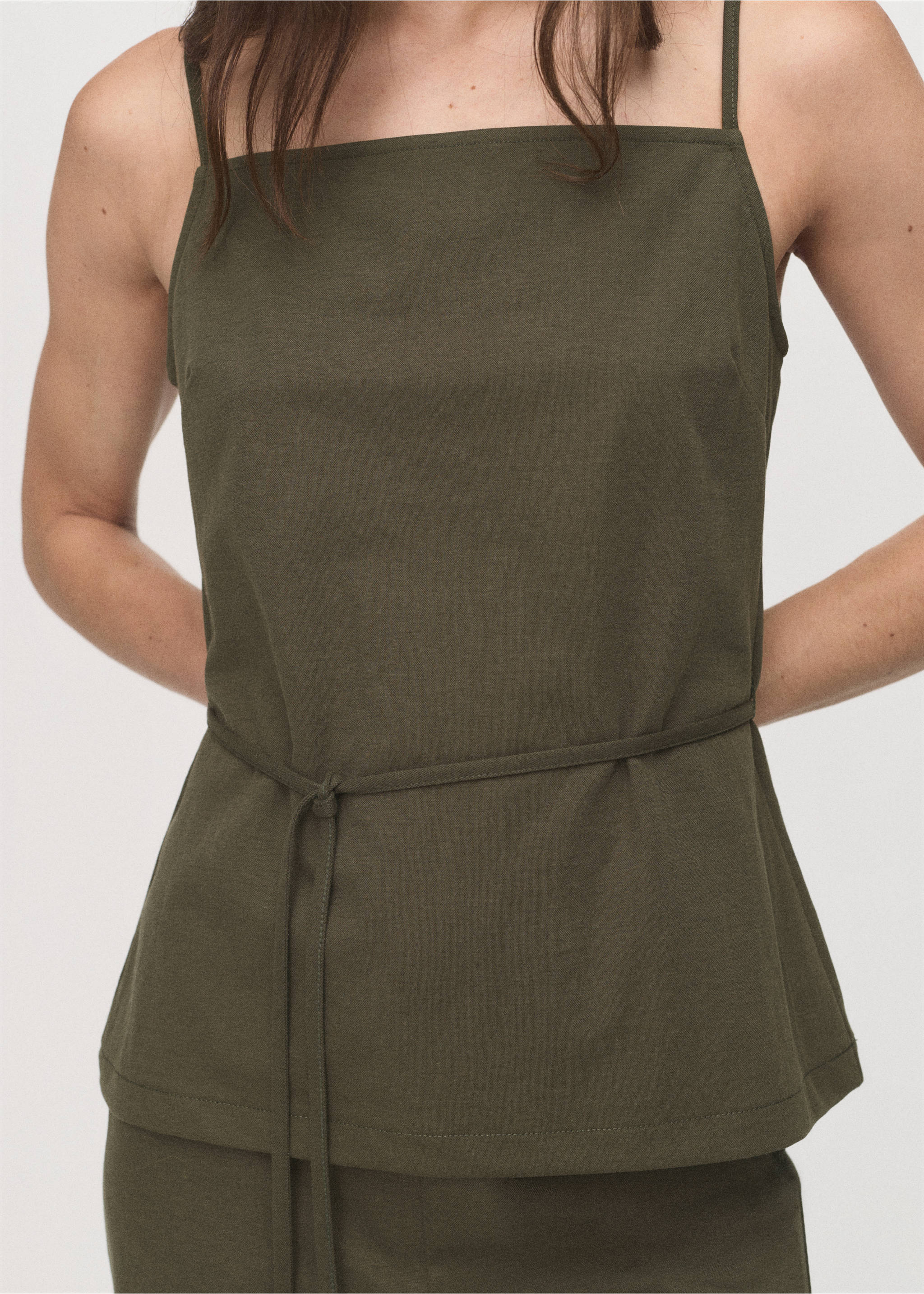Cotton top with waist tie - Medium plane, Khaki. Ref: 17094080-00.