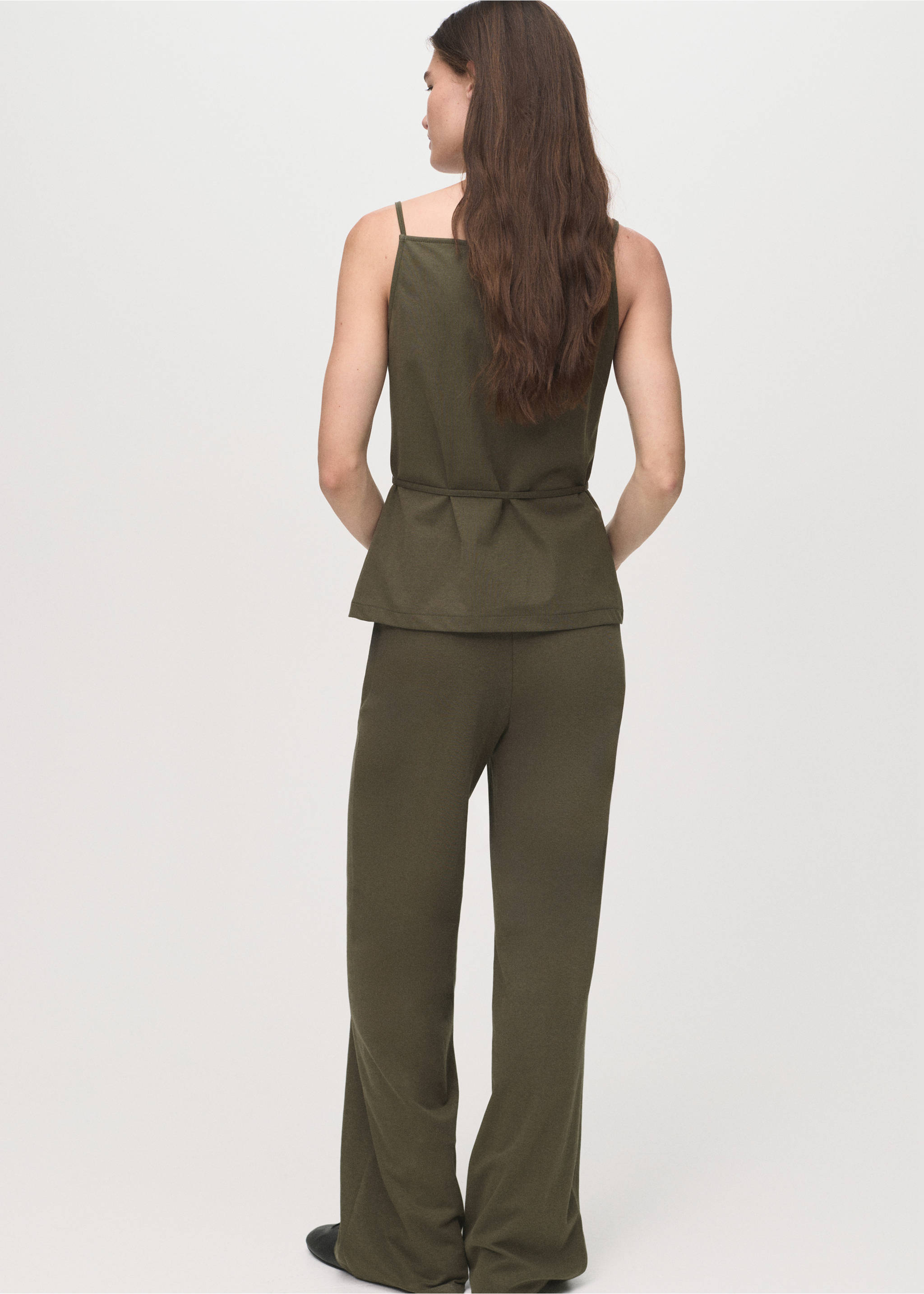 Cotton top with waist tie - Reverse of the article, Khaki. Ref: 17094080-00.