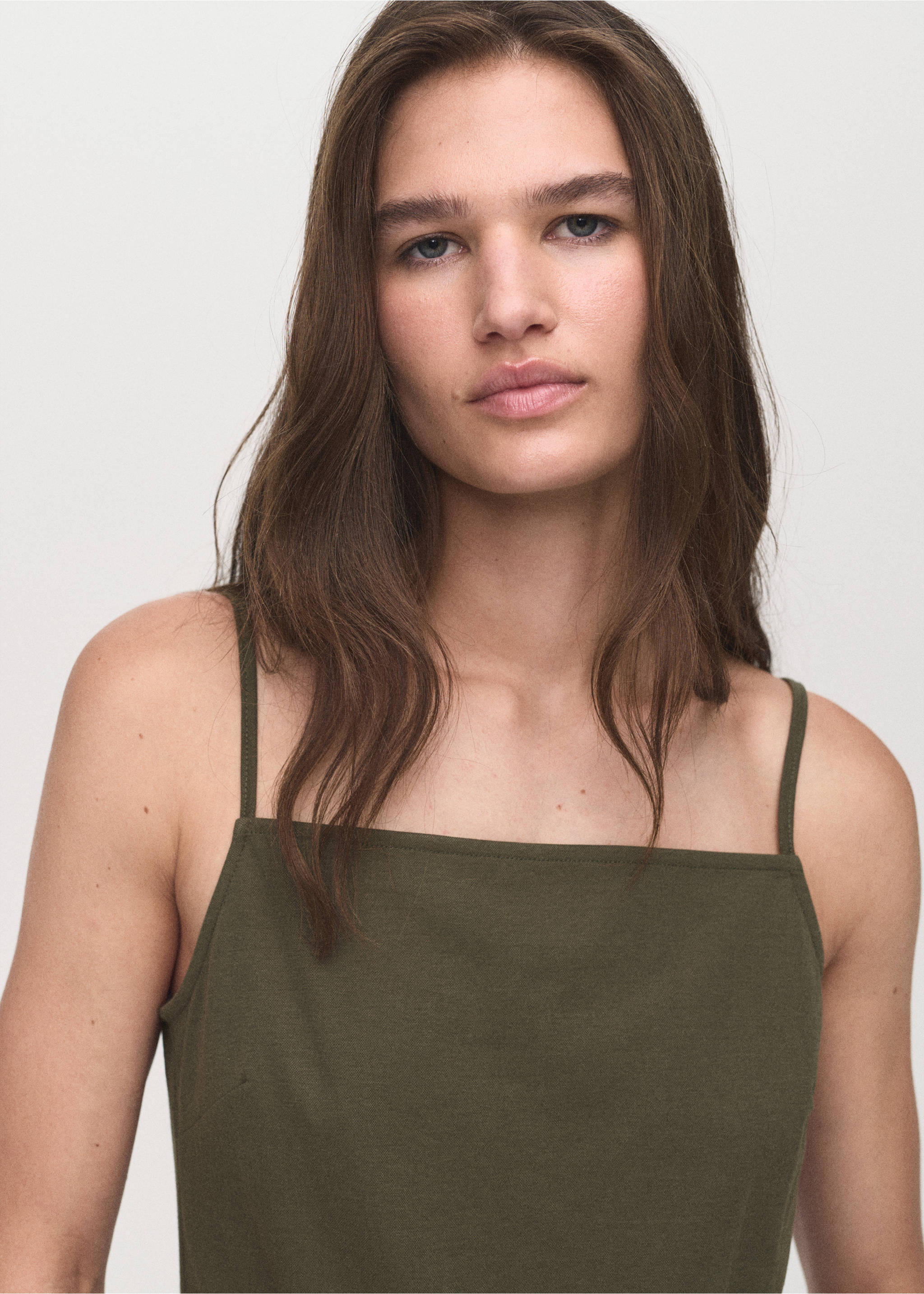 Cotton top with waist tie - Details of the article 1, Khaki. Ref: 17094080-00.