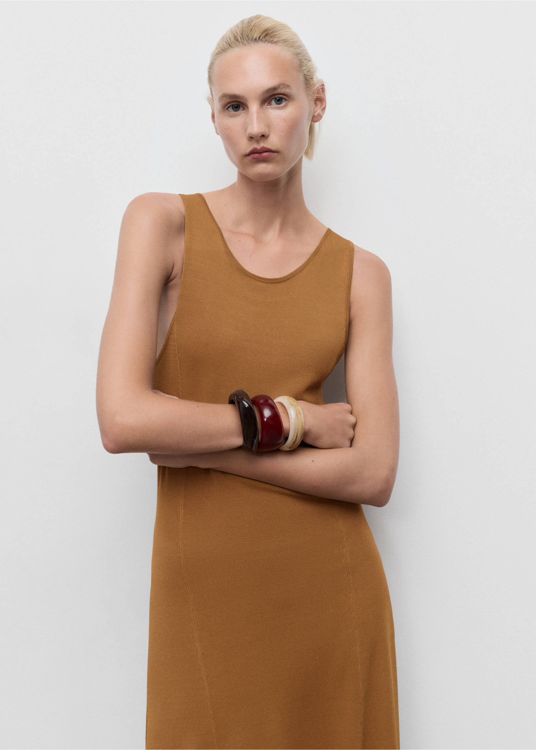 Knit long dress - Medium plane, Tobacco Brown. Ref: 17094082-00.