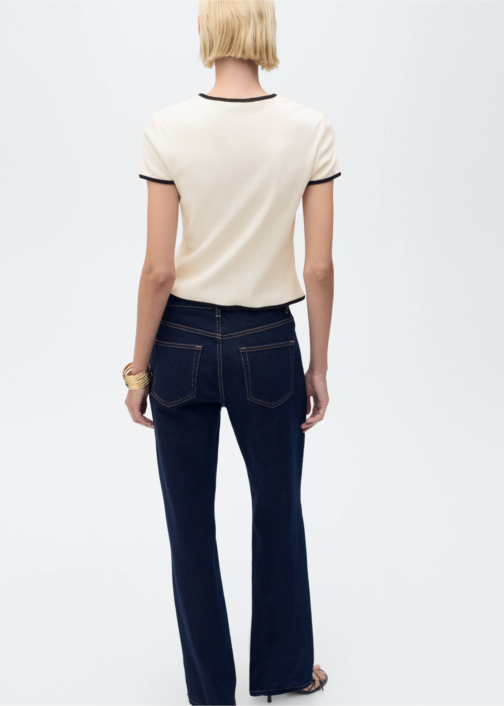 Cotton t-shirt with contrasting trim - Reverse of the article, Ecru. Ref: 17094083-00.