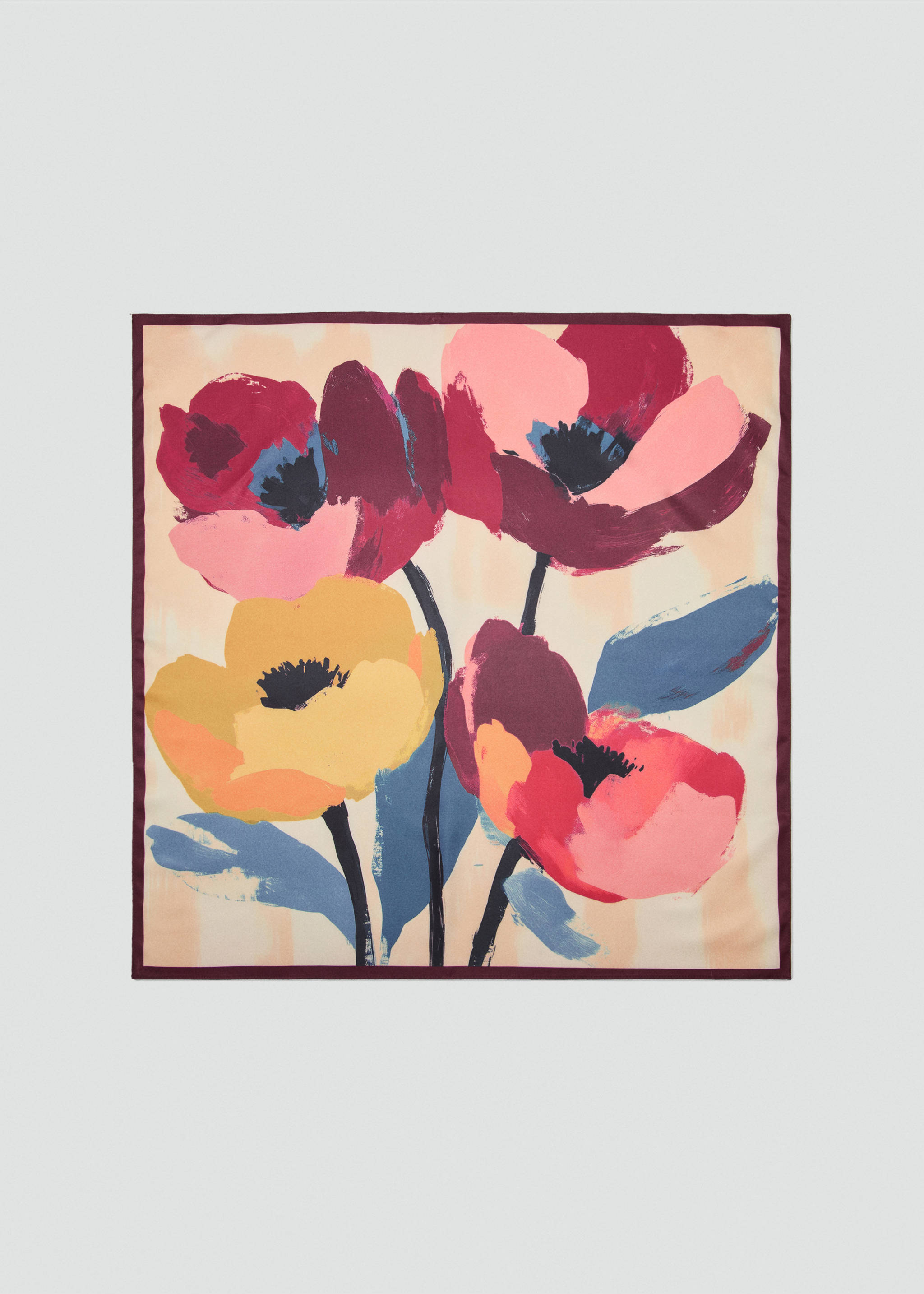 Floral-print satin scarf - Article without model, Pink. Ref: 17094087-00.