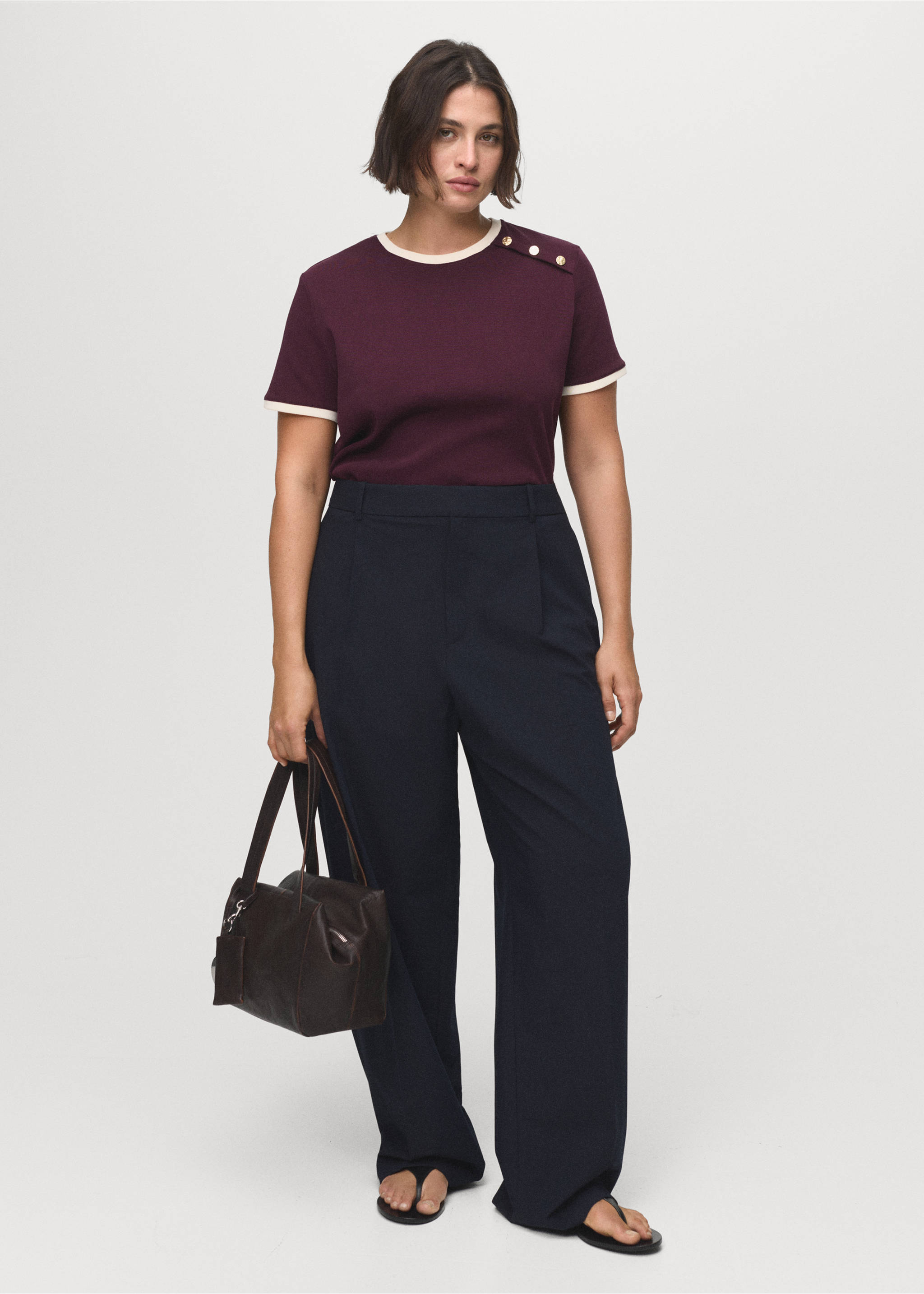 Low-rise wide leg trousers - Details of the article 3, Navy. Ref: 17094096-00.
