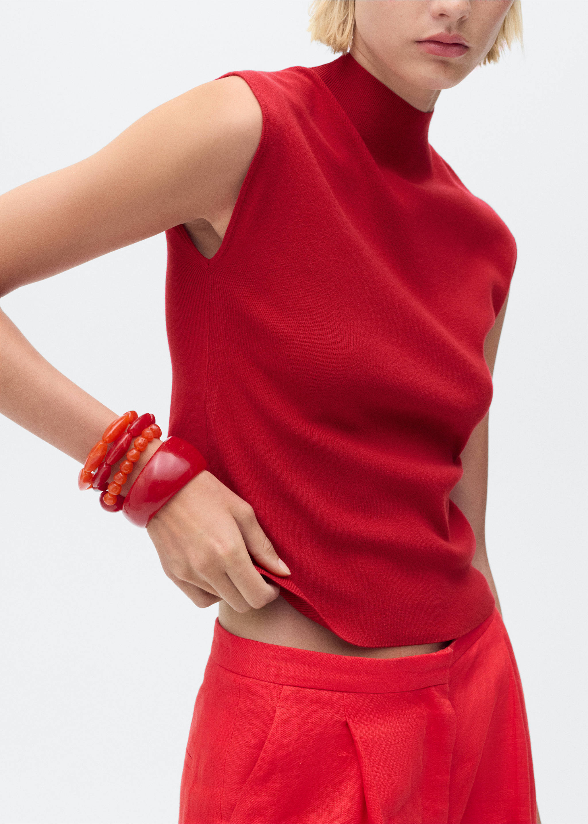 Perkins-neck knitted top - Medium plane, Red. Ref: 17094098-00.