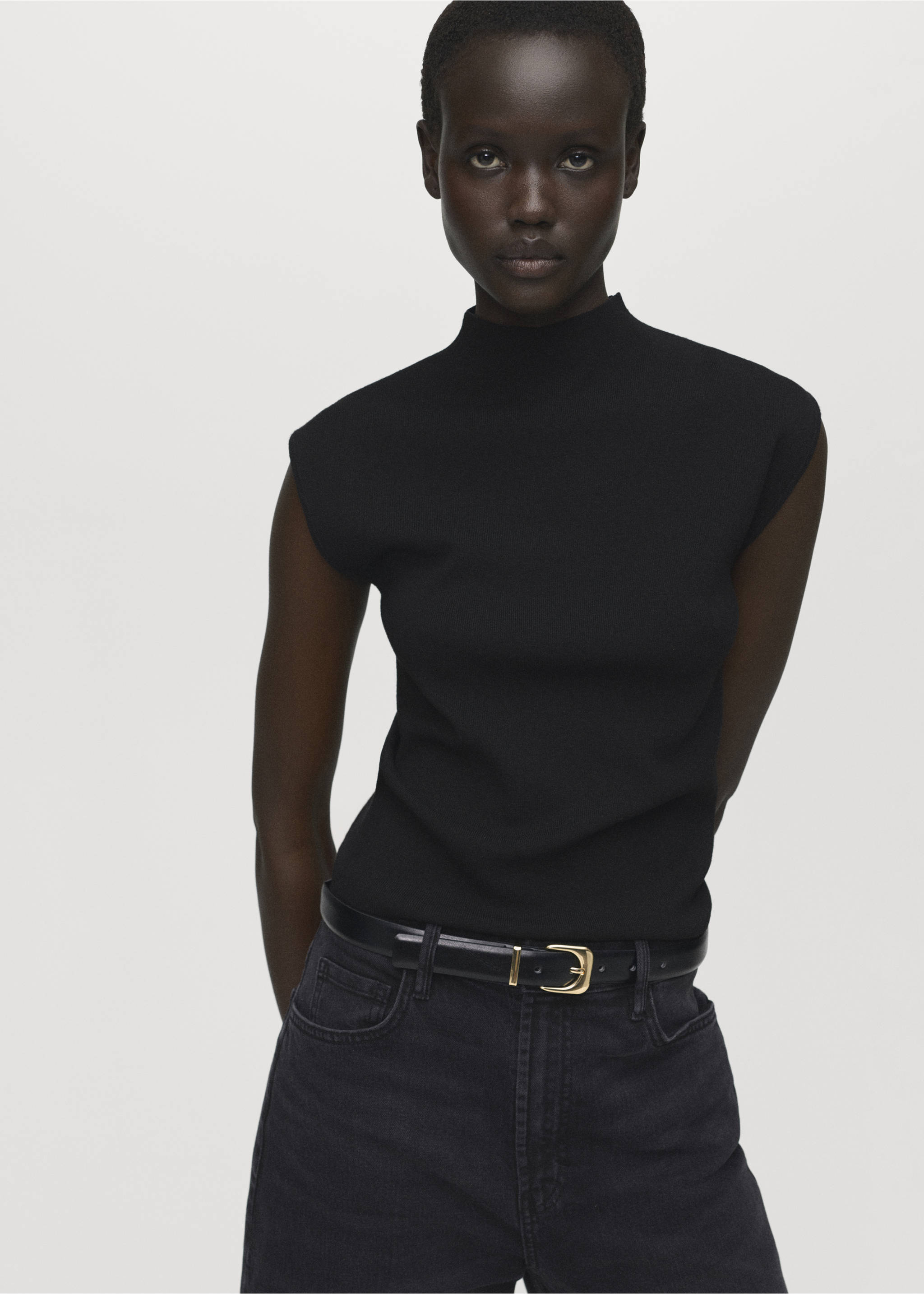 Perkins-neck knitted top - Medium plane, Black. Ref: 17094098-00.