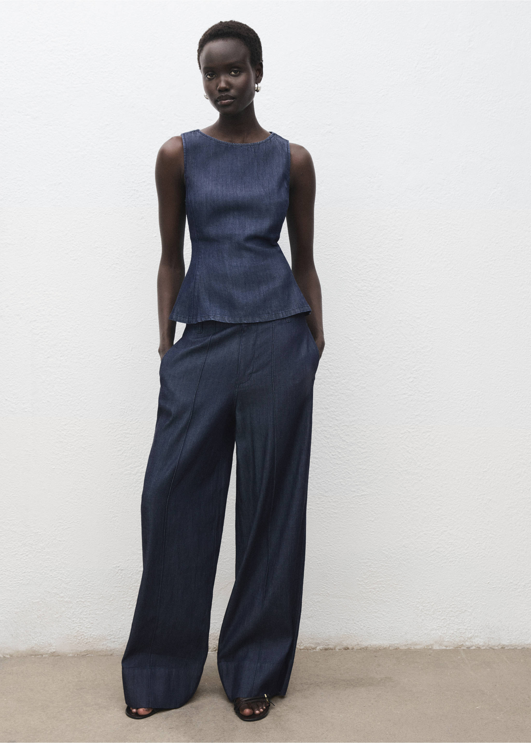 Denim crop top - Overzichtstekening, Open blauw. Ref: 17094101-00.