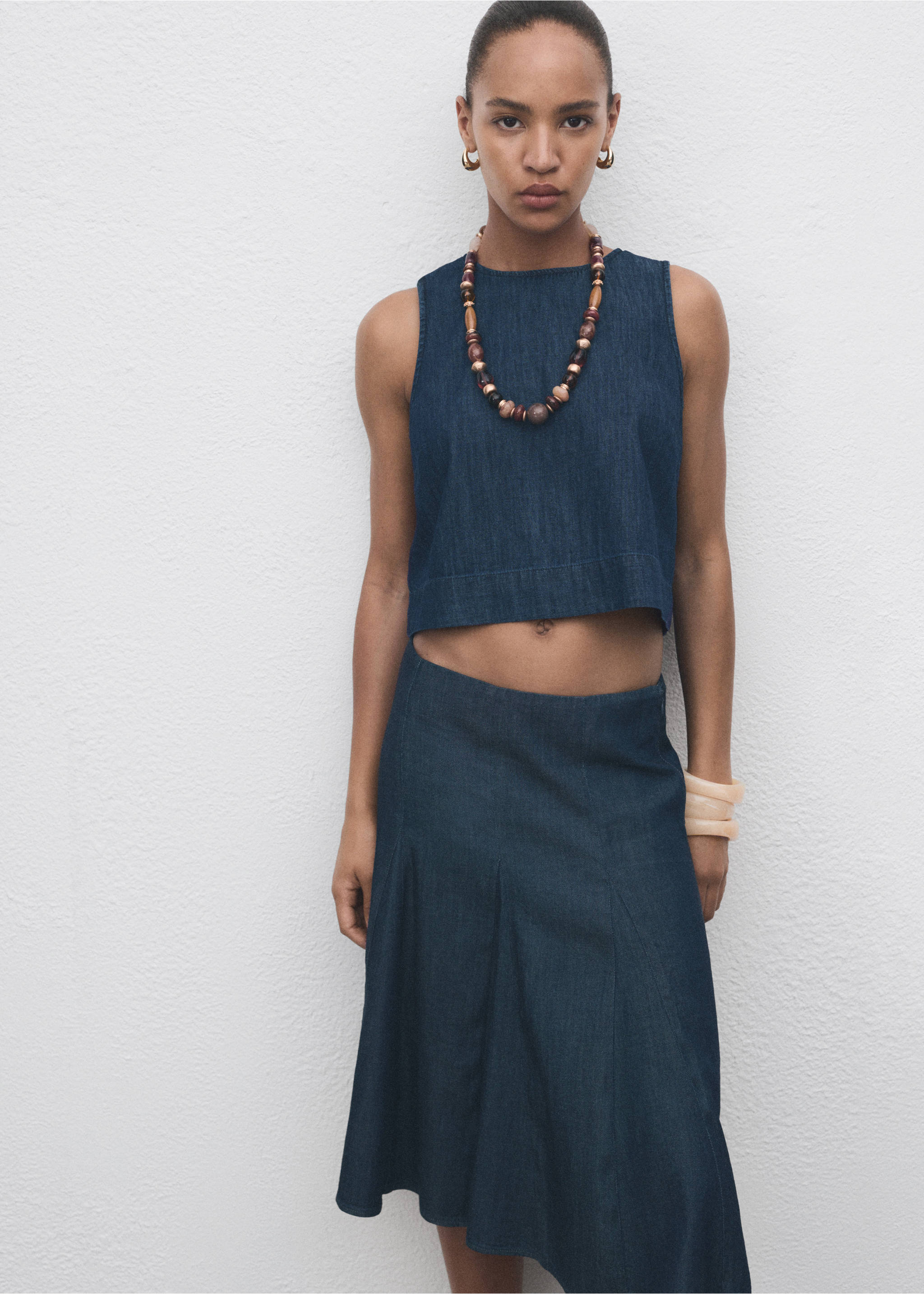 Denim crop top - Details of the article 2, Open Blue. Ref: 17094101-00.
