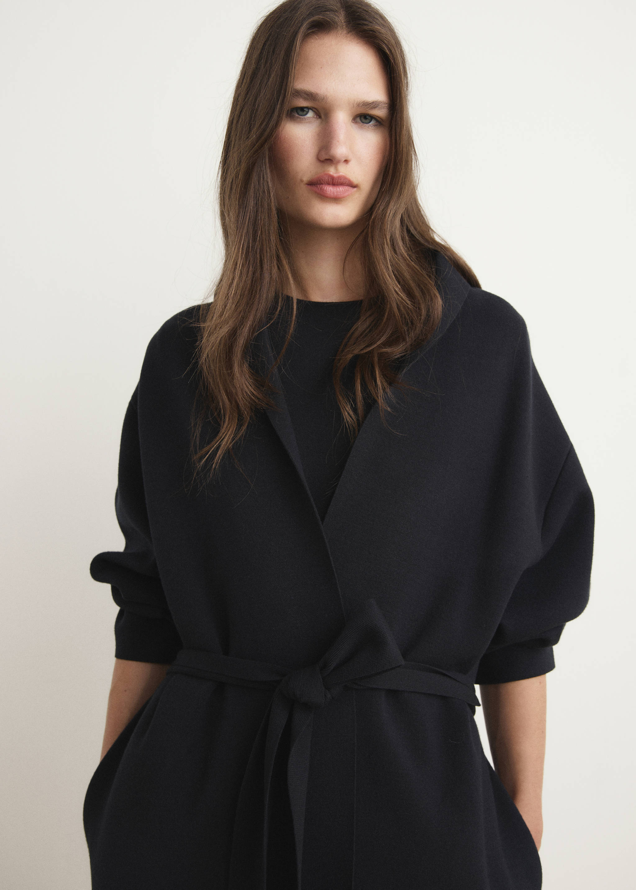 Langer Cardigan aus Milano-Strick - Mittlere Ansicht