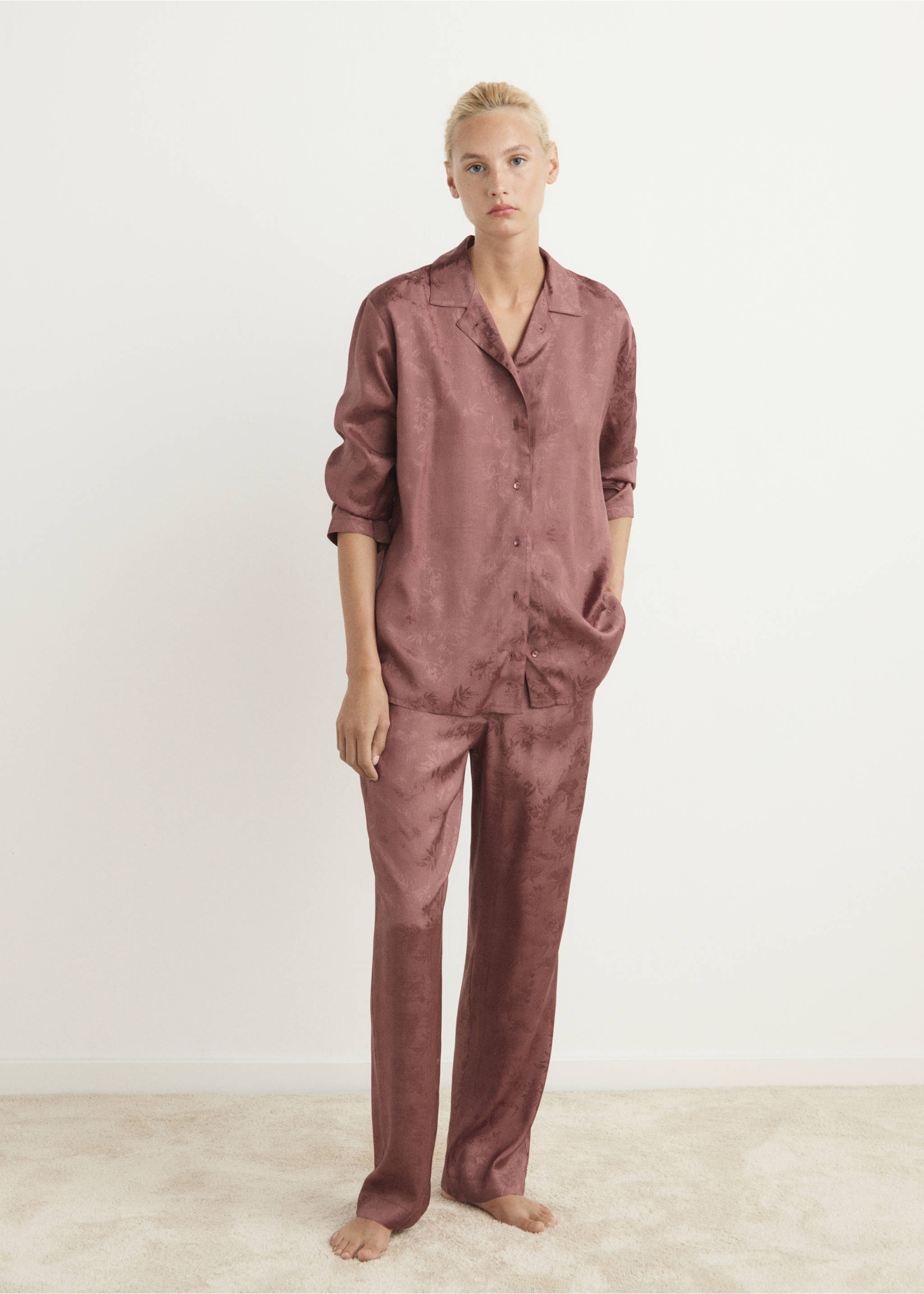 Jacquard satin pyjama shirt - General plane, Brown. Ref: 17094106-00.