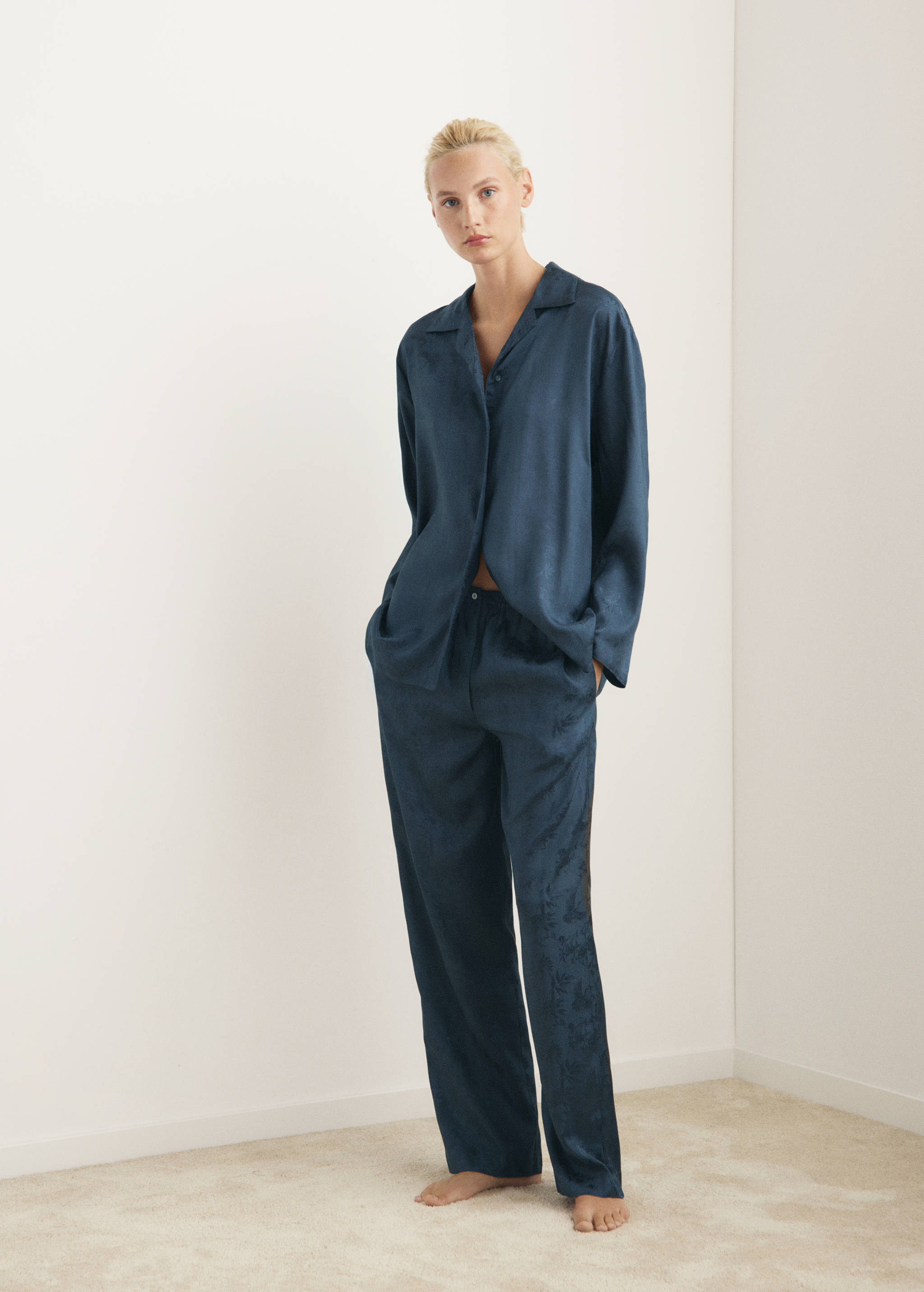 Jacquard satin pyjama shirt - General plane