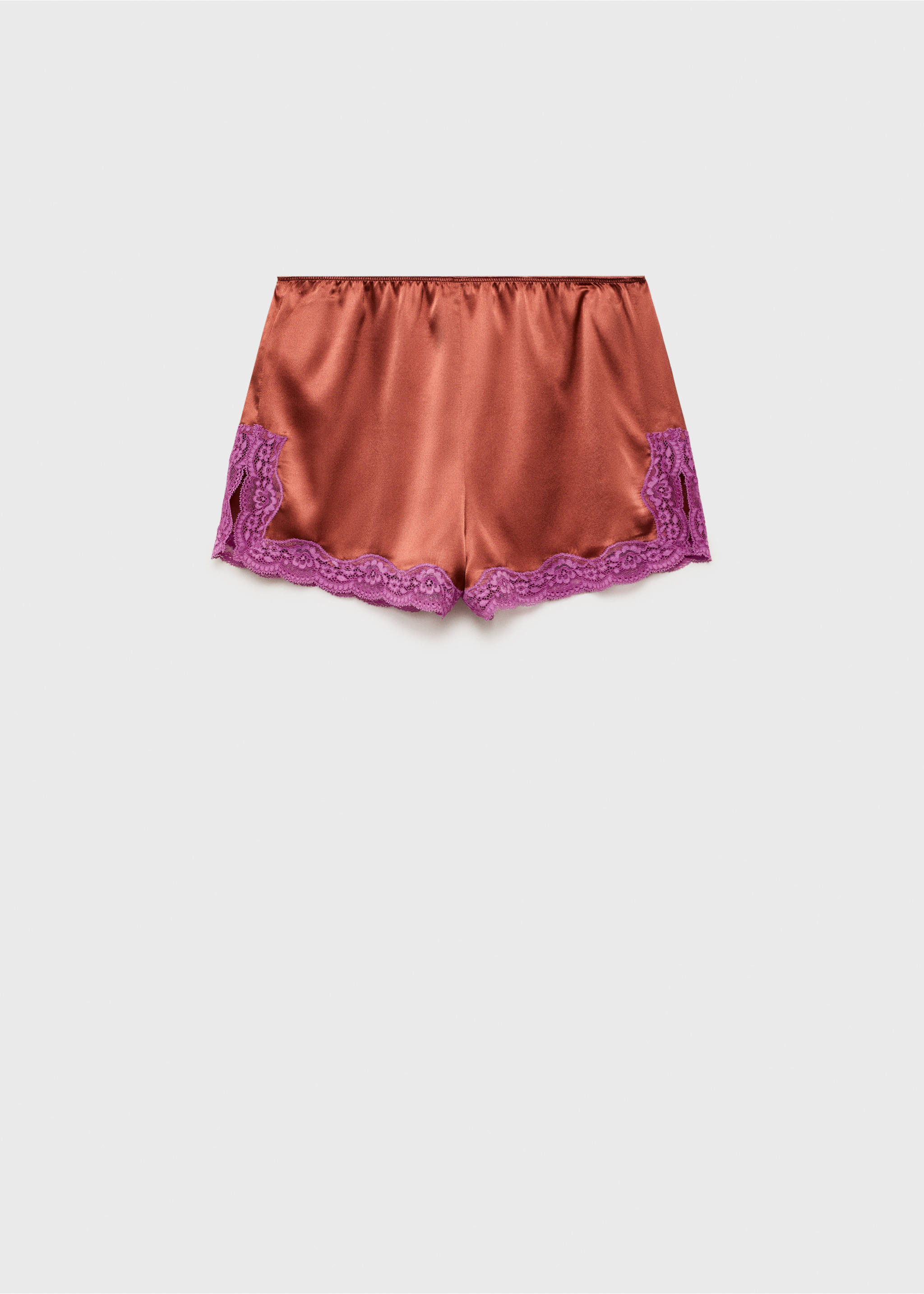 Silk shorts with contrasting lace trim - Article without model, Brown. Ref: 17094109-00.