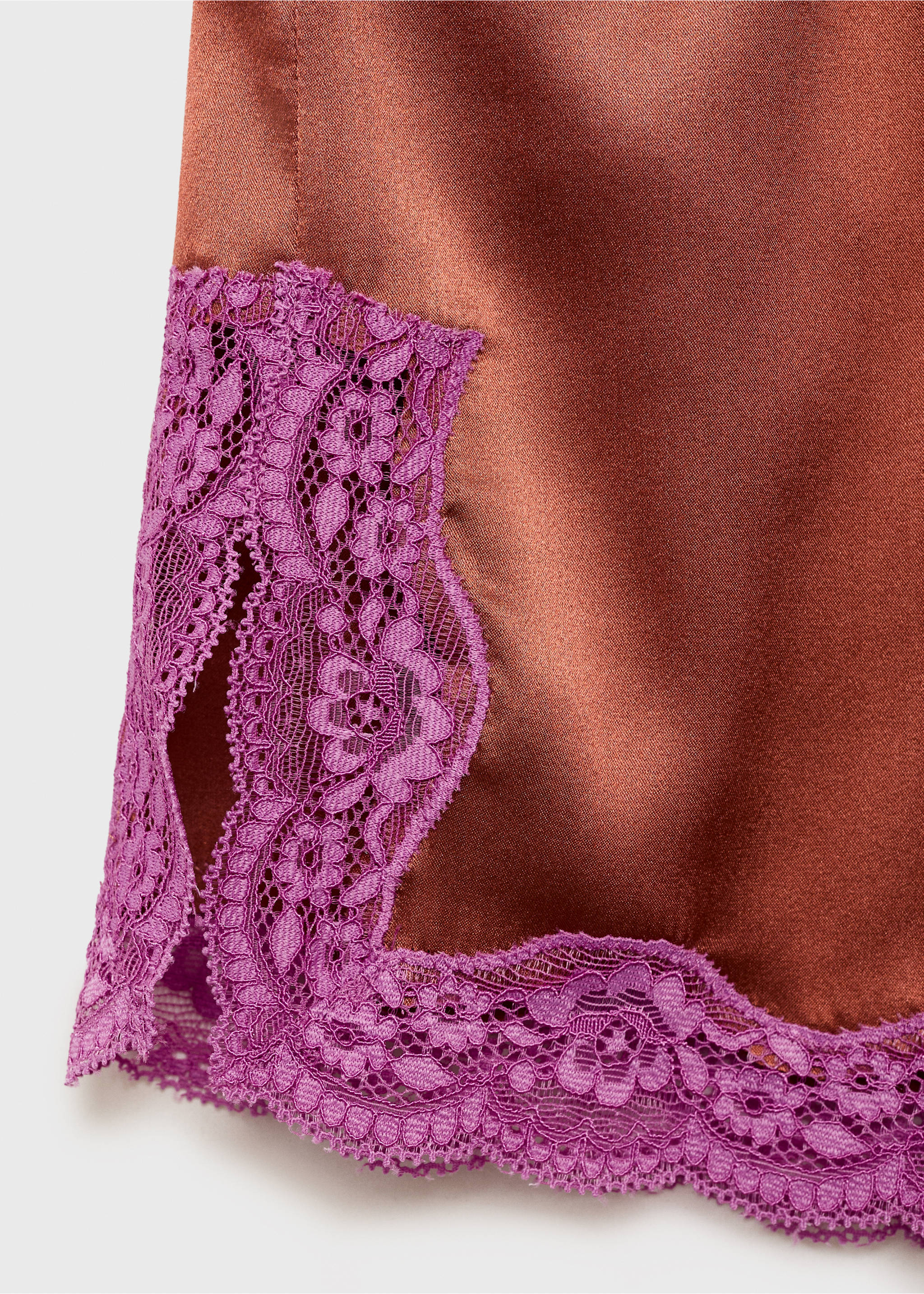Silk shorts with contrasting lace trim - Details of the article 0, Brown. Ref: 17094109-00.