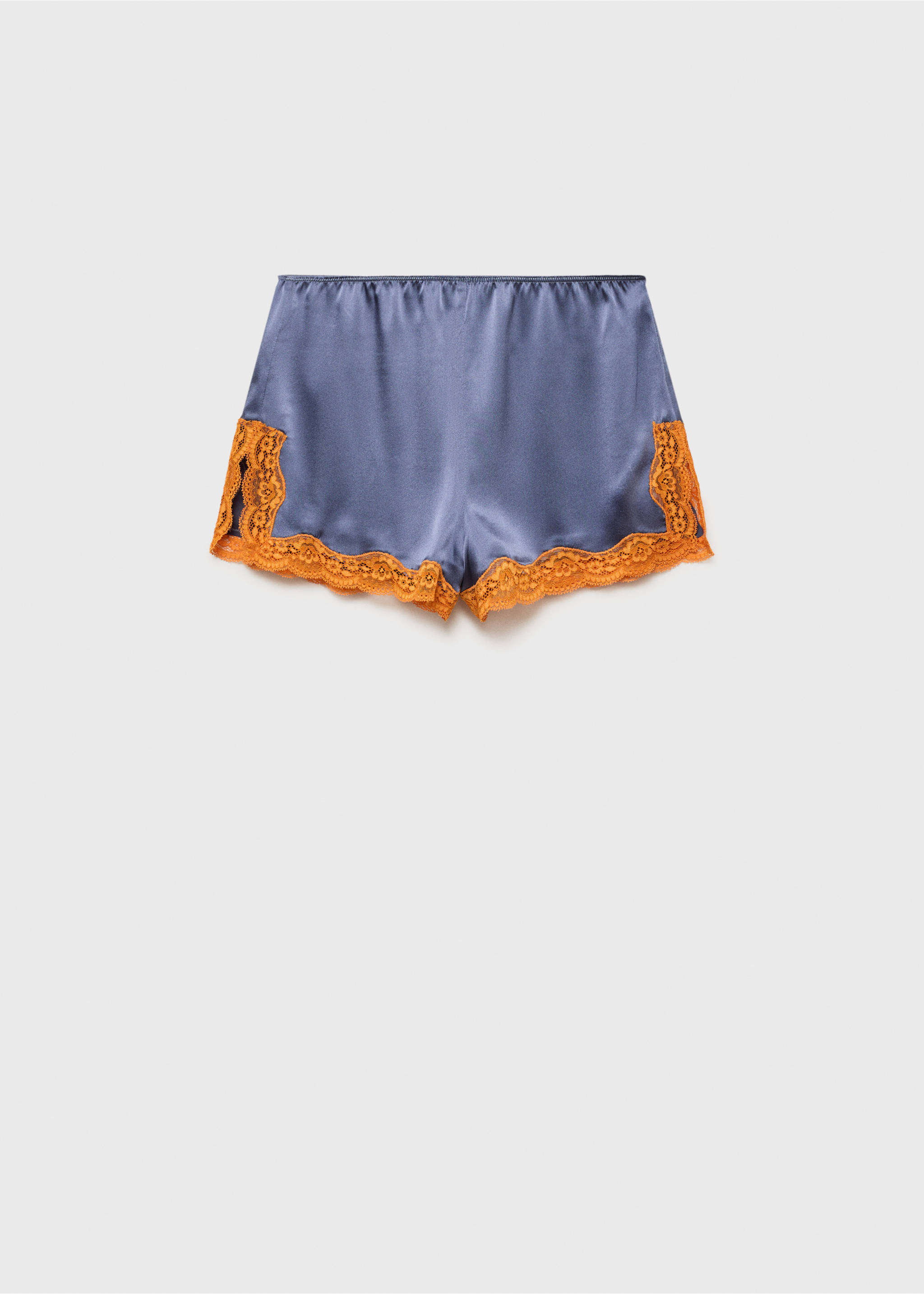 Seidenshorts mit kontrastfarbiger Spitzenborte - Artikel ohne Model, Tintenblau. Ref: 17094109-00.