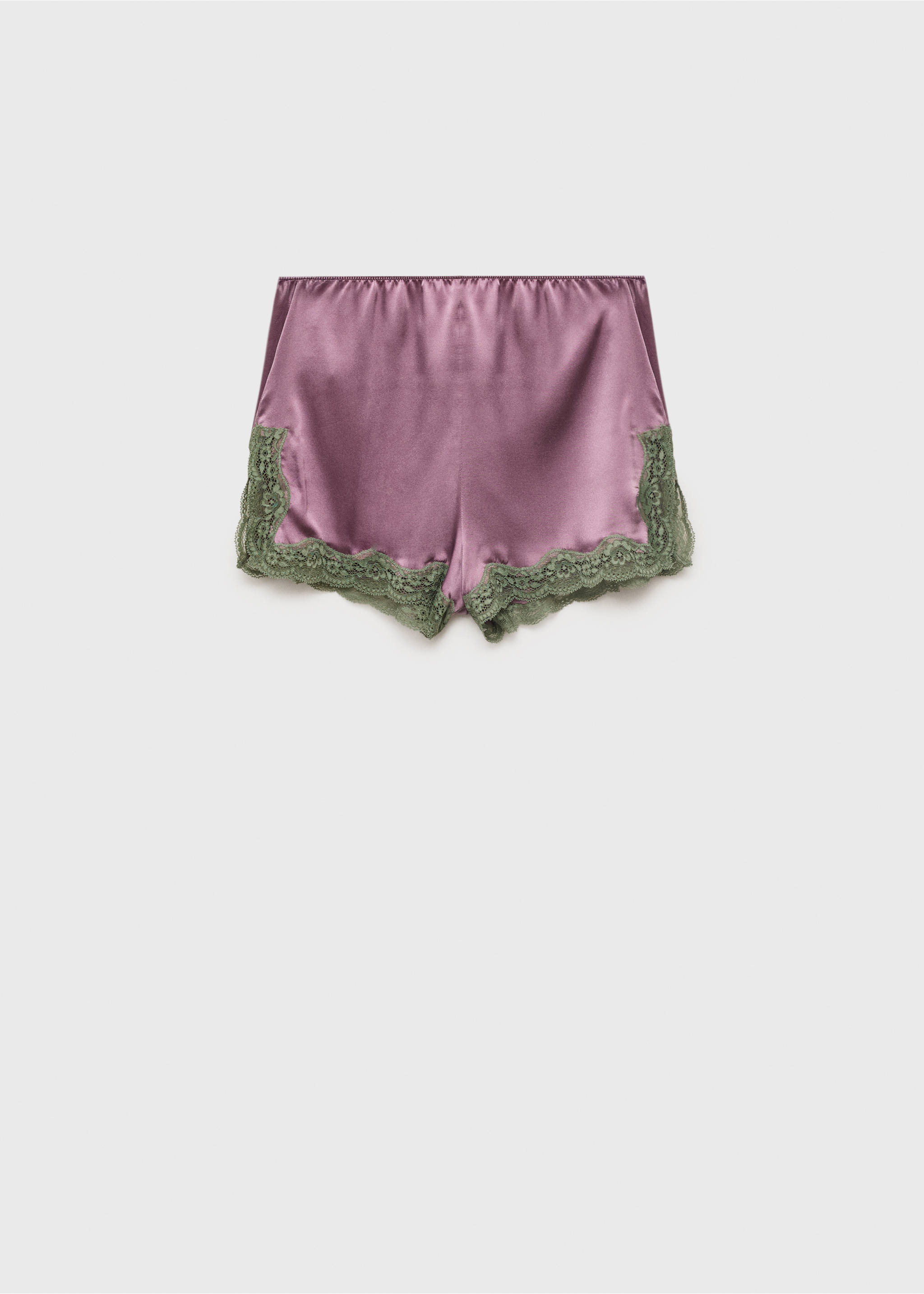 Silk shorts with contrasting lace trim - Article without model, Plum. Ref: 17094109-00.