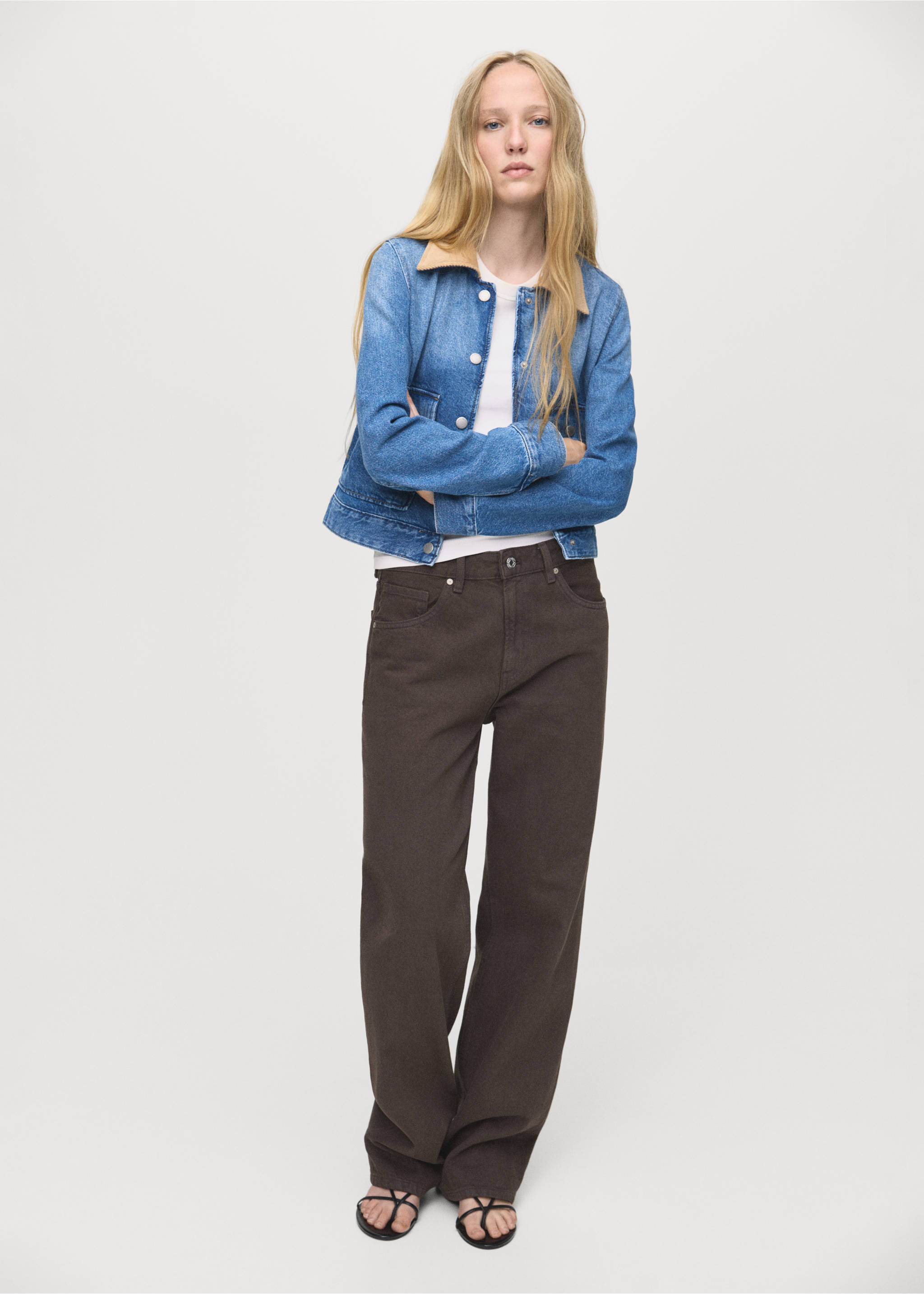 Corduroy collar denim jacket - General plane, Medium Blue. Ref: 17094121-00.