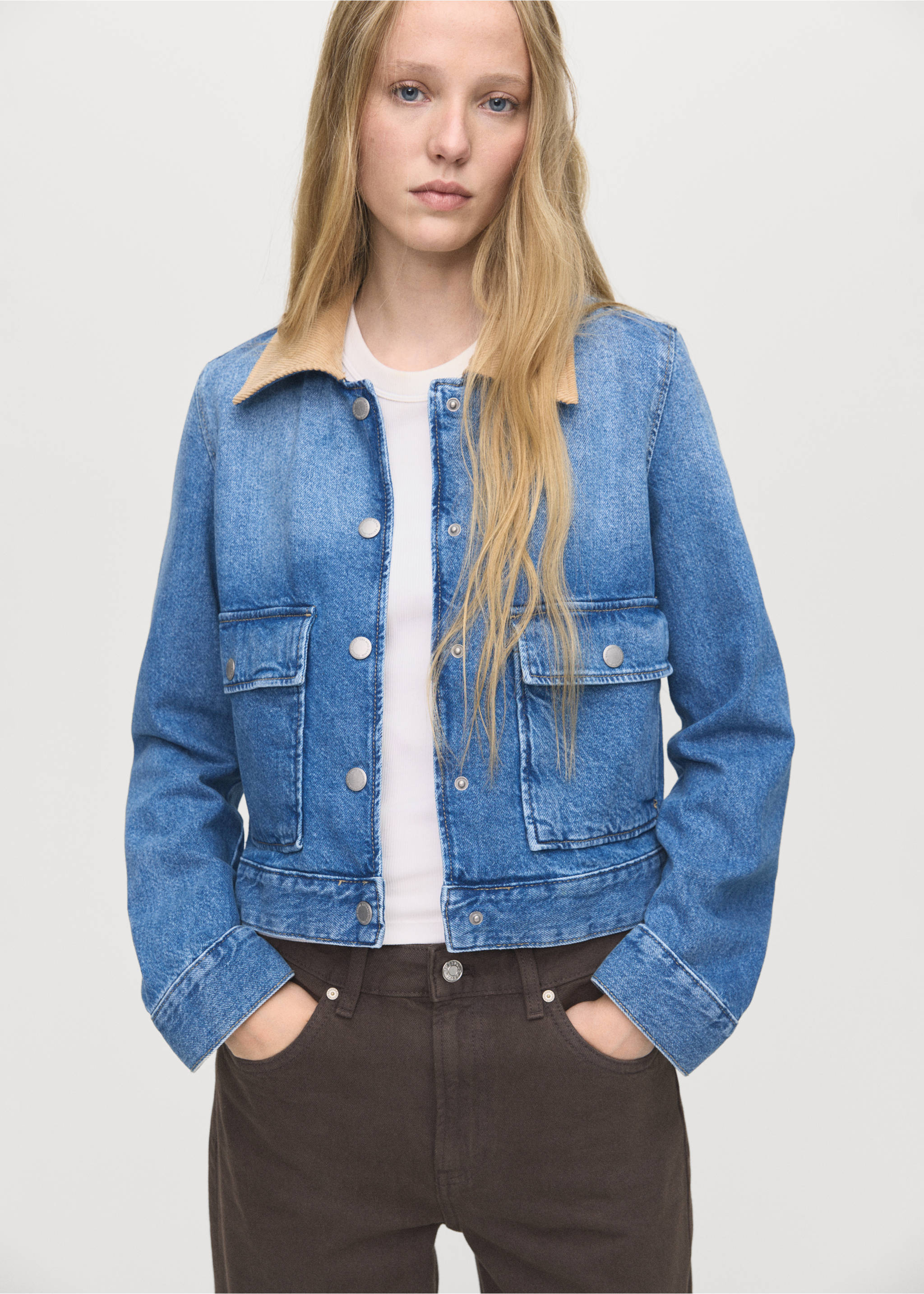 Corduroy collar denim jacket - Medium plane, Medium Blue. Ref: 17094121-00.