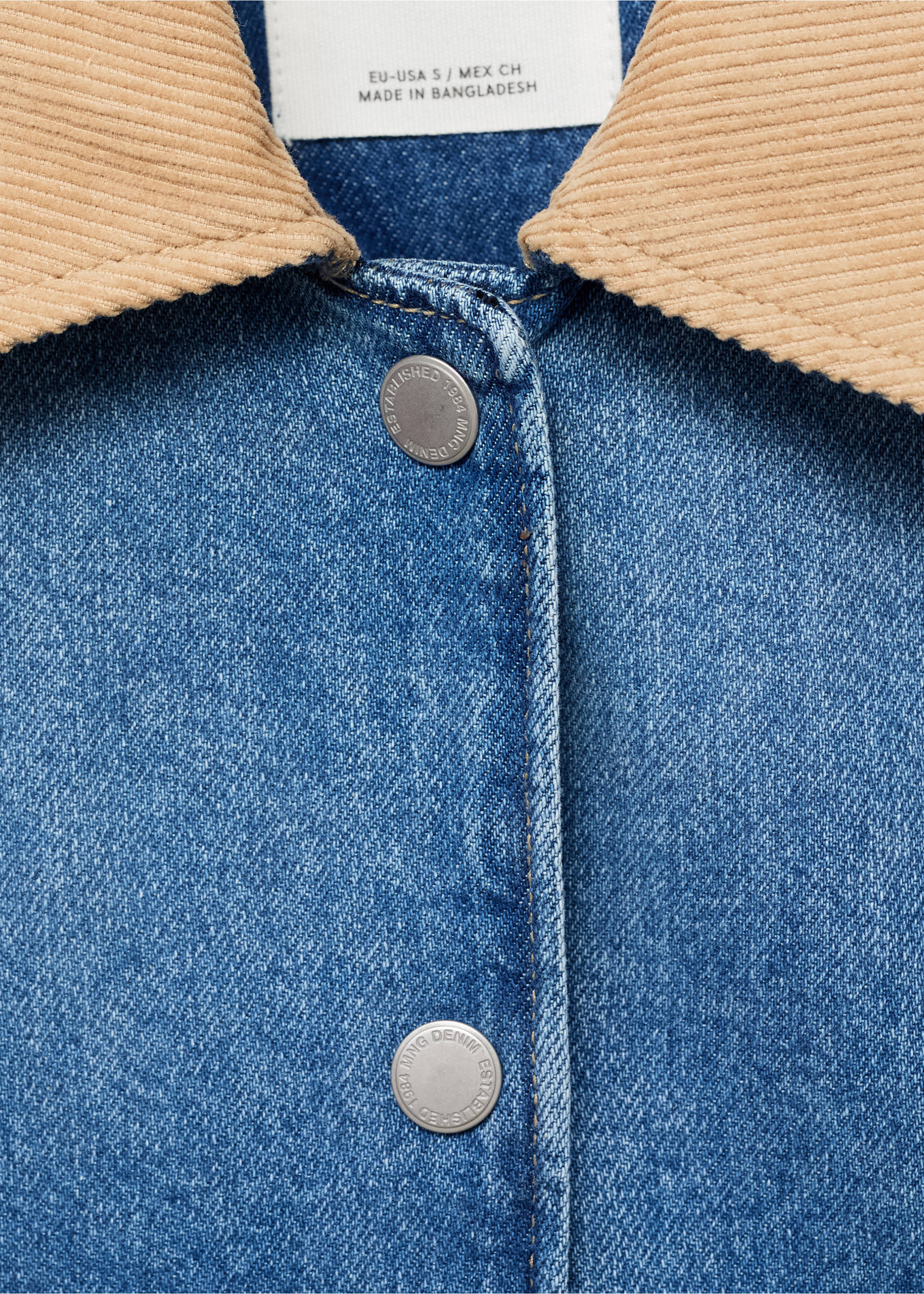 Corduroy collar denim jacket - Details of the article 8, Medium Blue. Ref: 17094121-00.