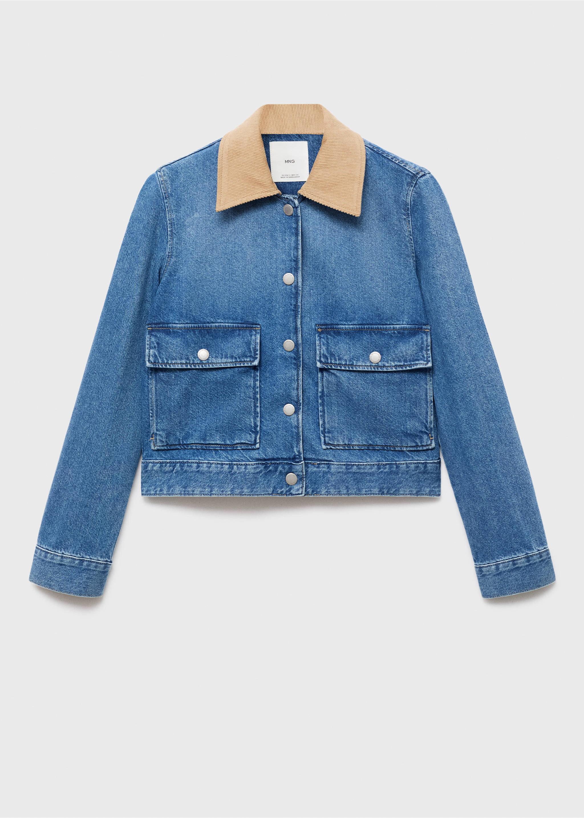 Corduroy collar denim jacket - Article without model, Medium Blue. Ref: 17094121-00.