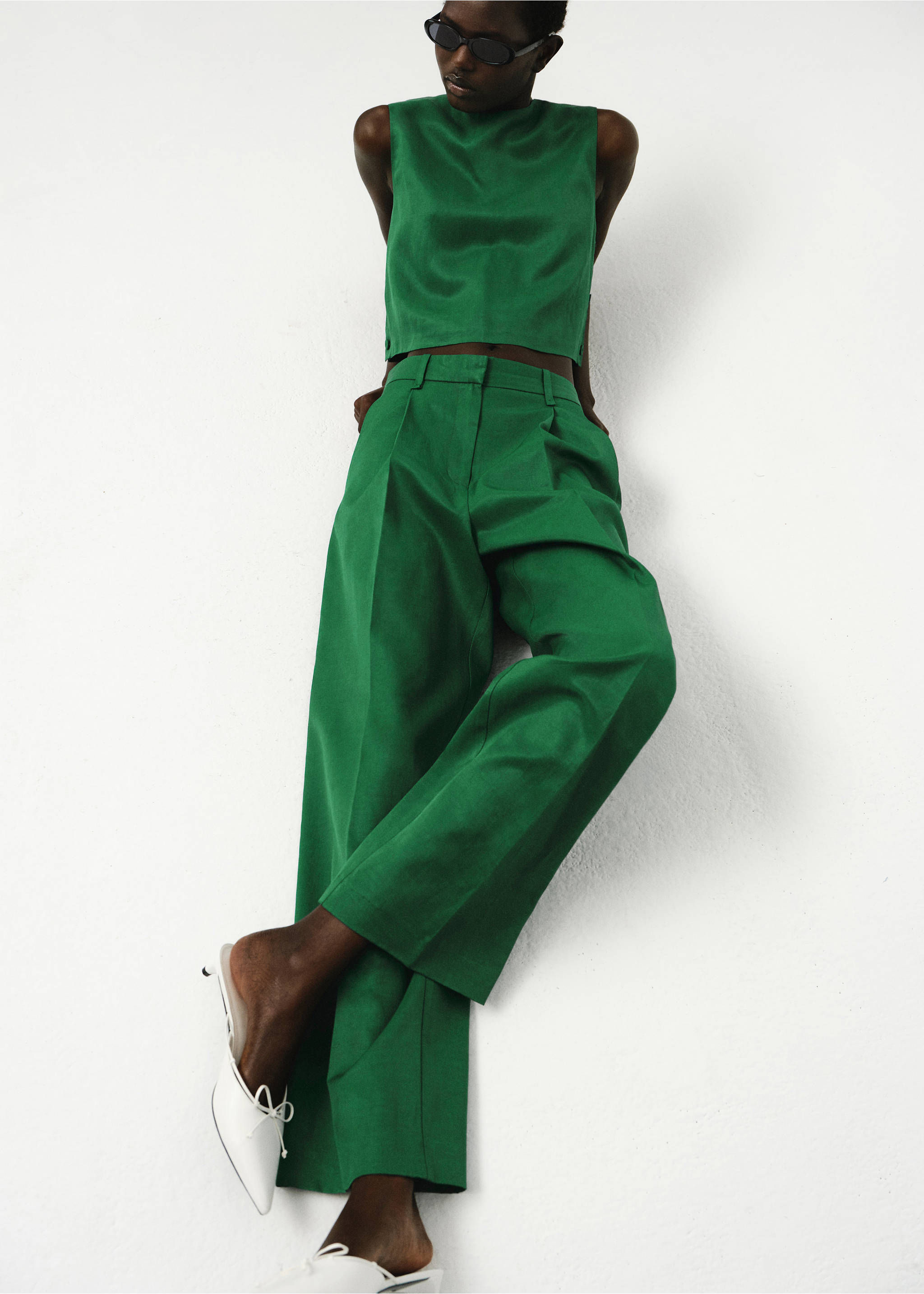 Straight-fit linen-blend suit trousers - Medium plane, Green. Ref: 17094134-00.