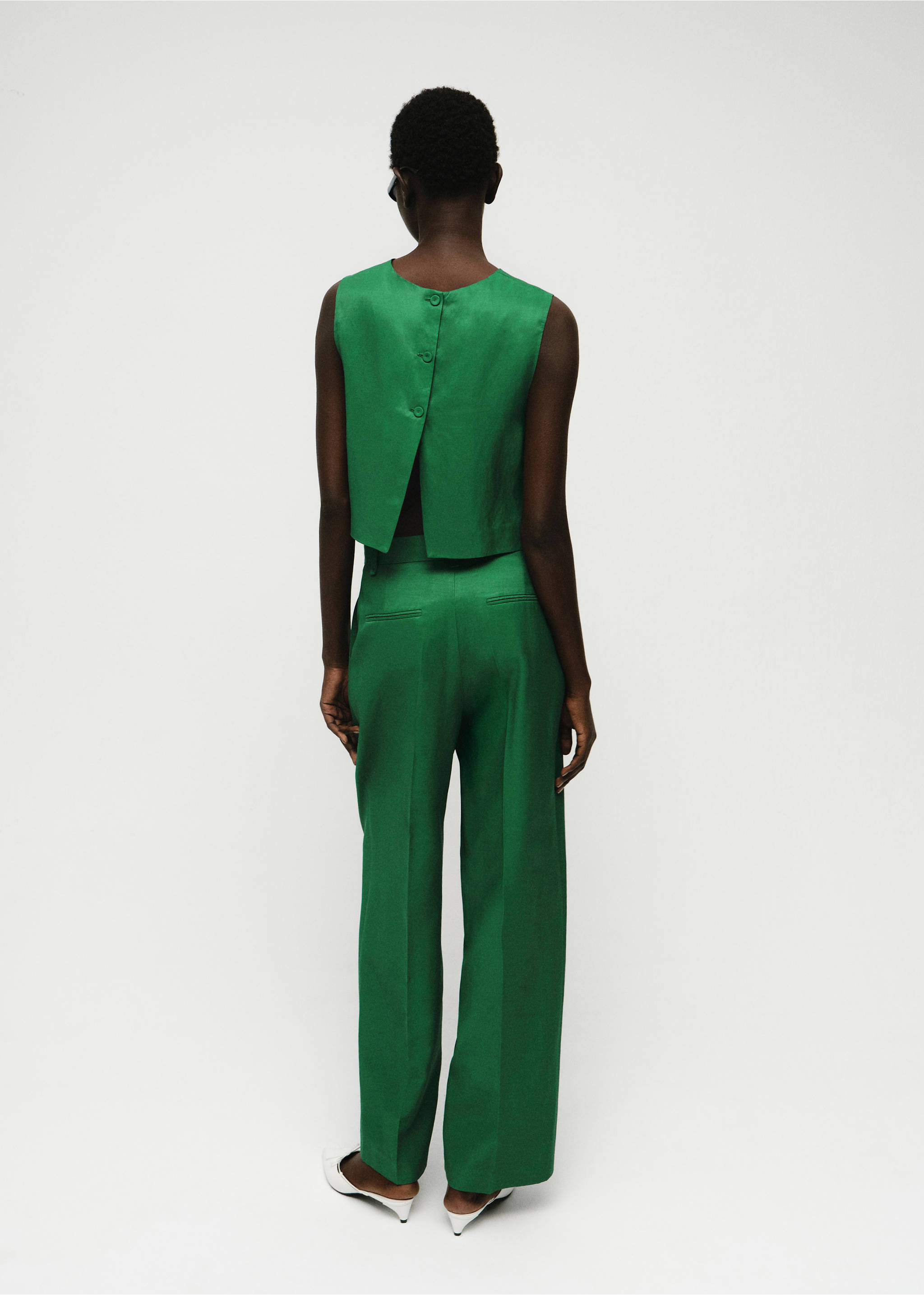 Straight-fit linen-blend suit trousers - Reverse of the article, Green. Ref: 17094134-00.