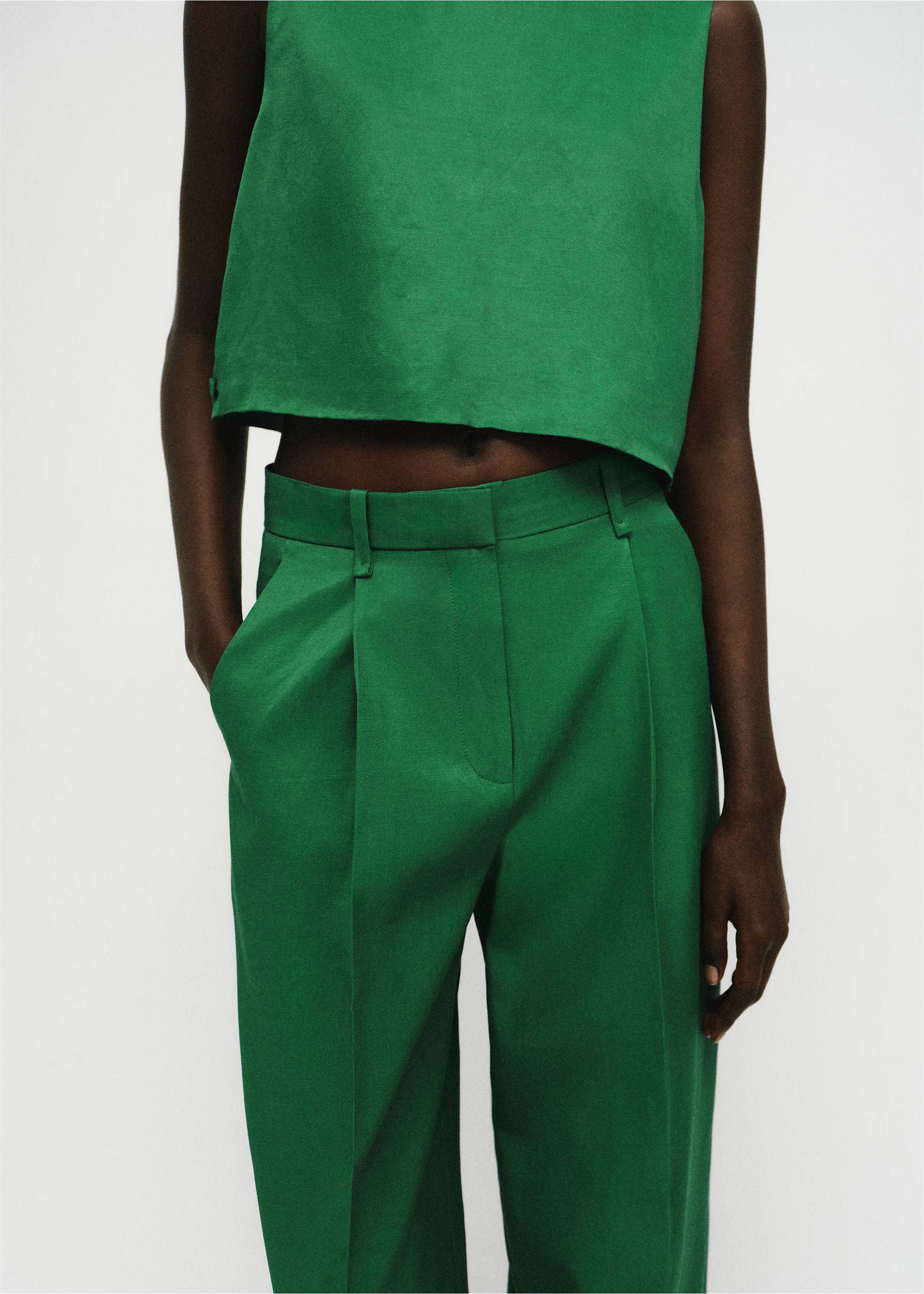 Straight-fit linen-blend suit trousers - Details of the article 6, Green. Ref: 17094134-00.