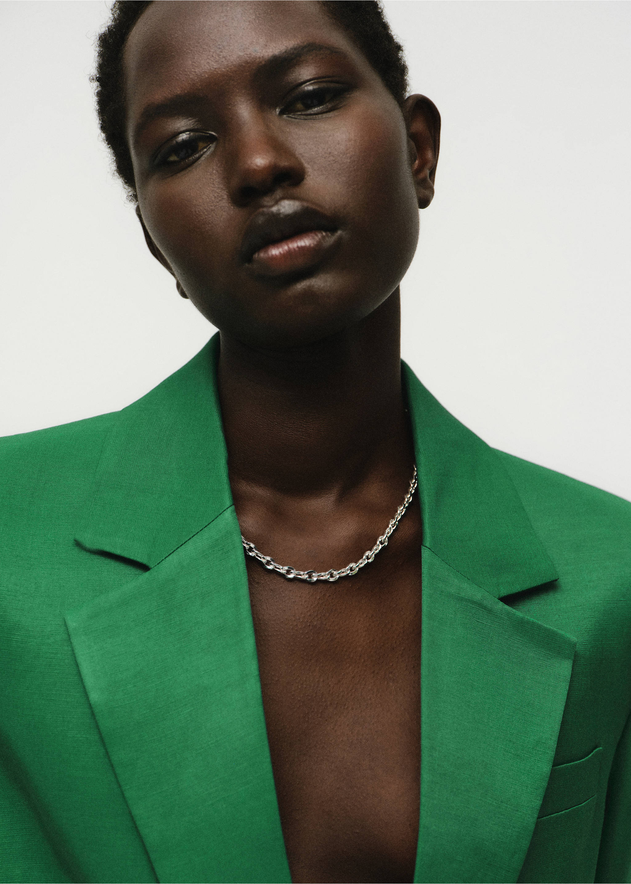 Linen-blend suit jacket - Details of the article 1, Green. Ref: 17094135-00.