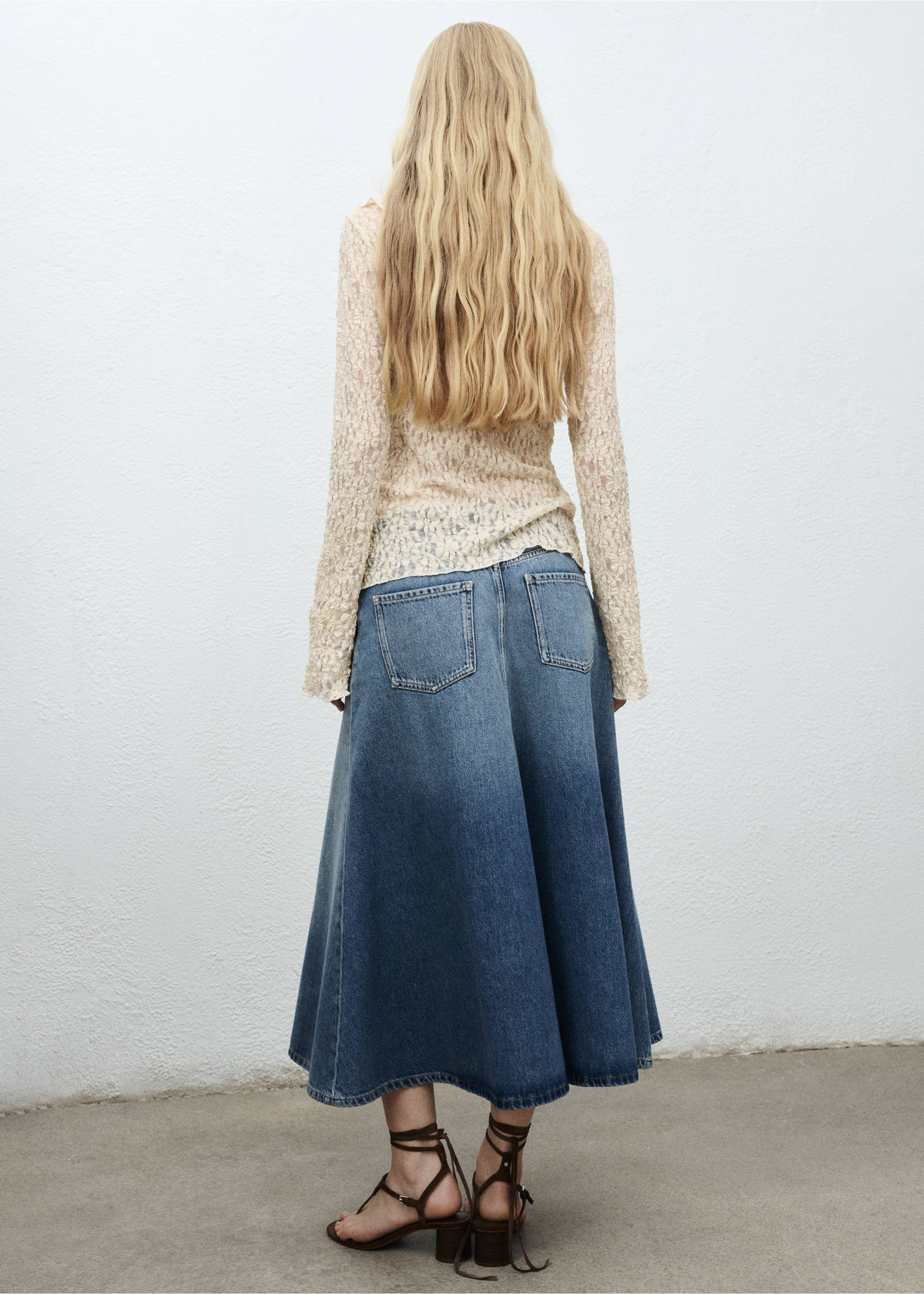 Denim midi-skirt - Reverse of the article, Medium Blue. Ref: 17094138-00.