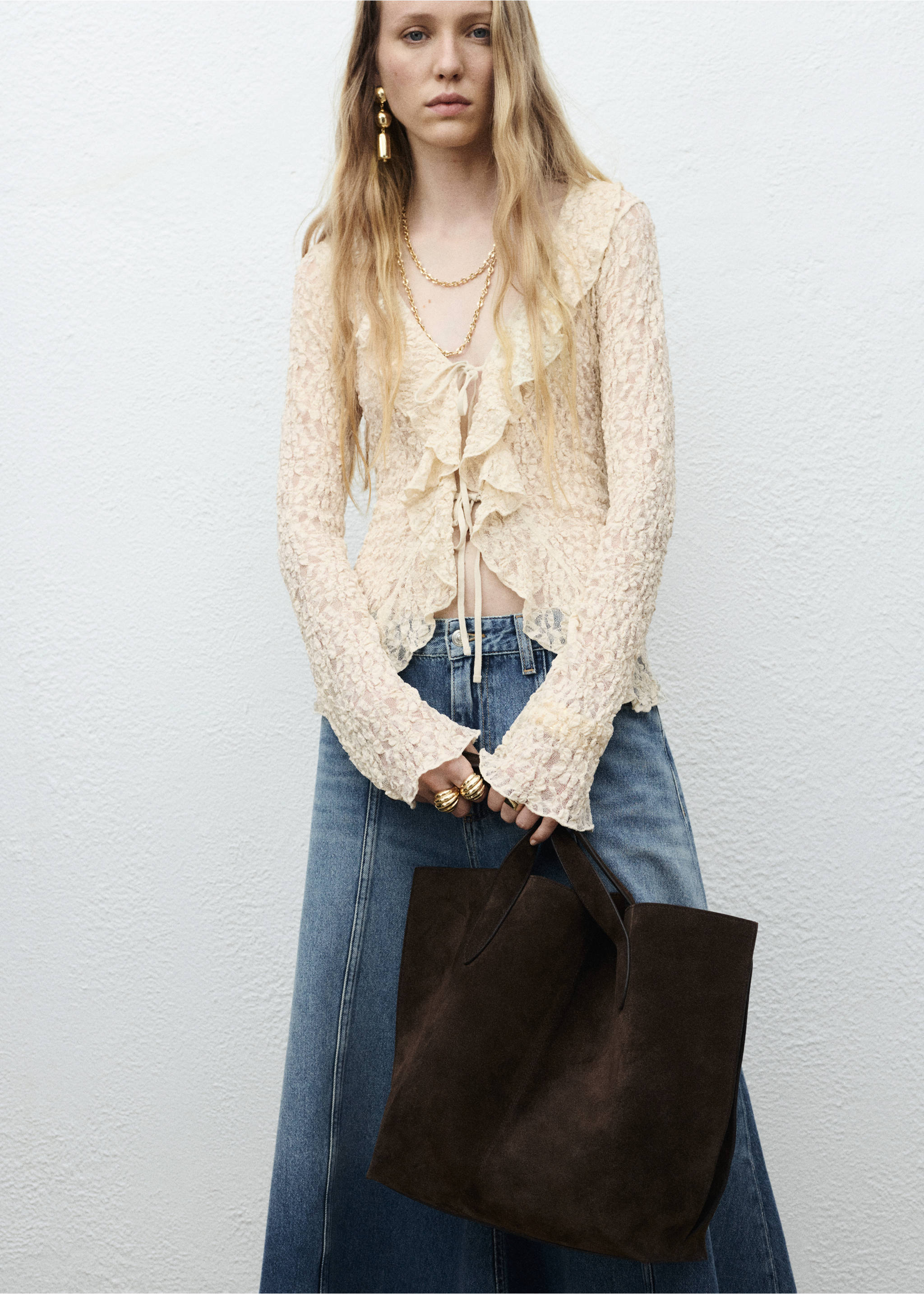Denim midi-skirt - Details of the article 2, Medium Blue. Ref: 17094138-00.
