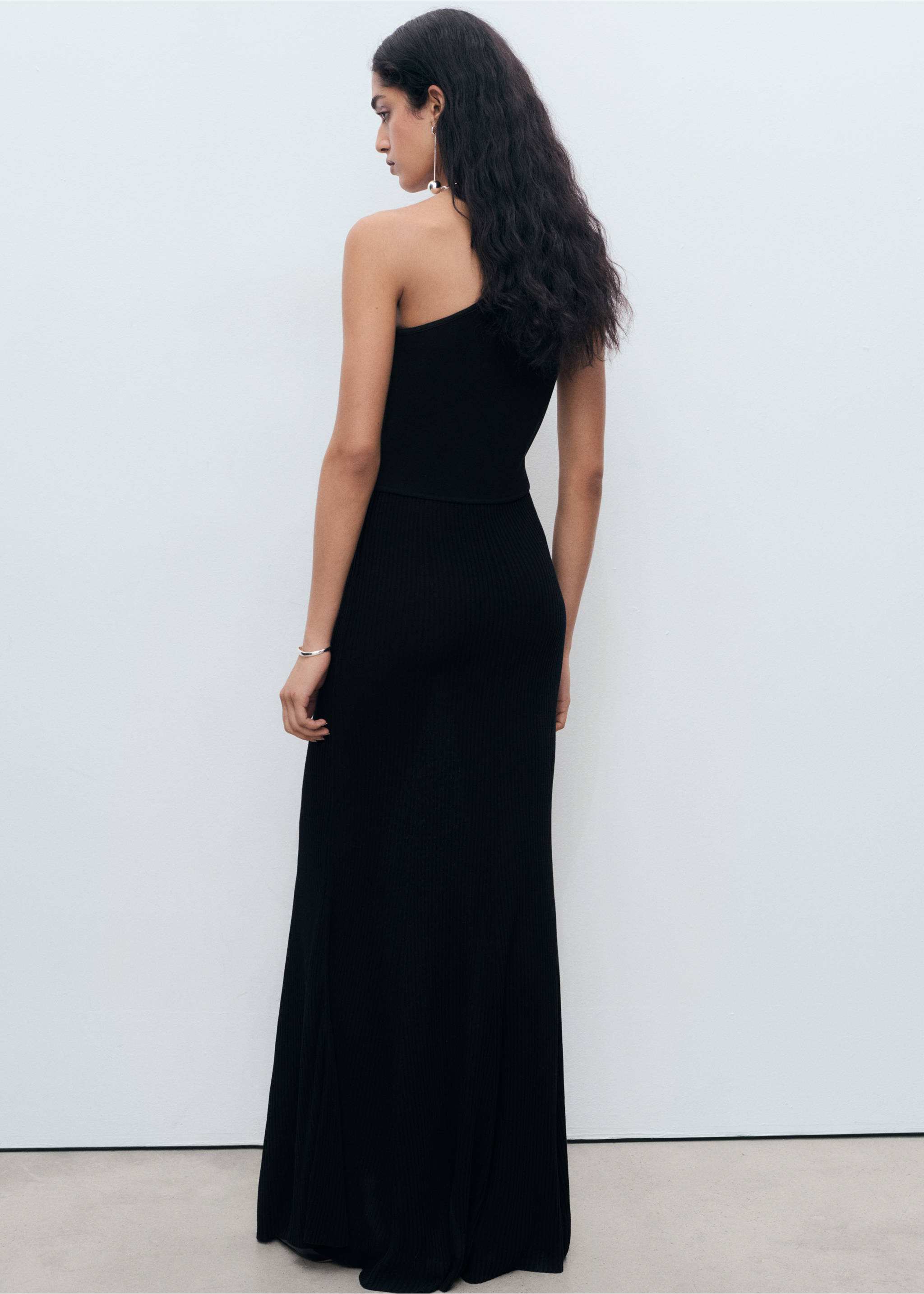 Asymmetrical combined-knit dress - Reverse of the article, Black. Ref: 17094139-00.