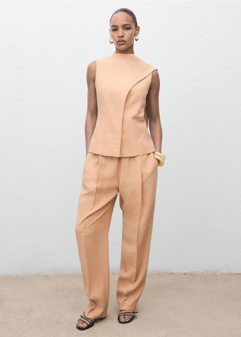 Lyocell pants with elastic waistband - Nude
