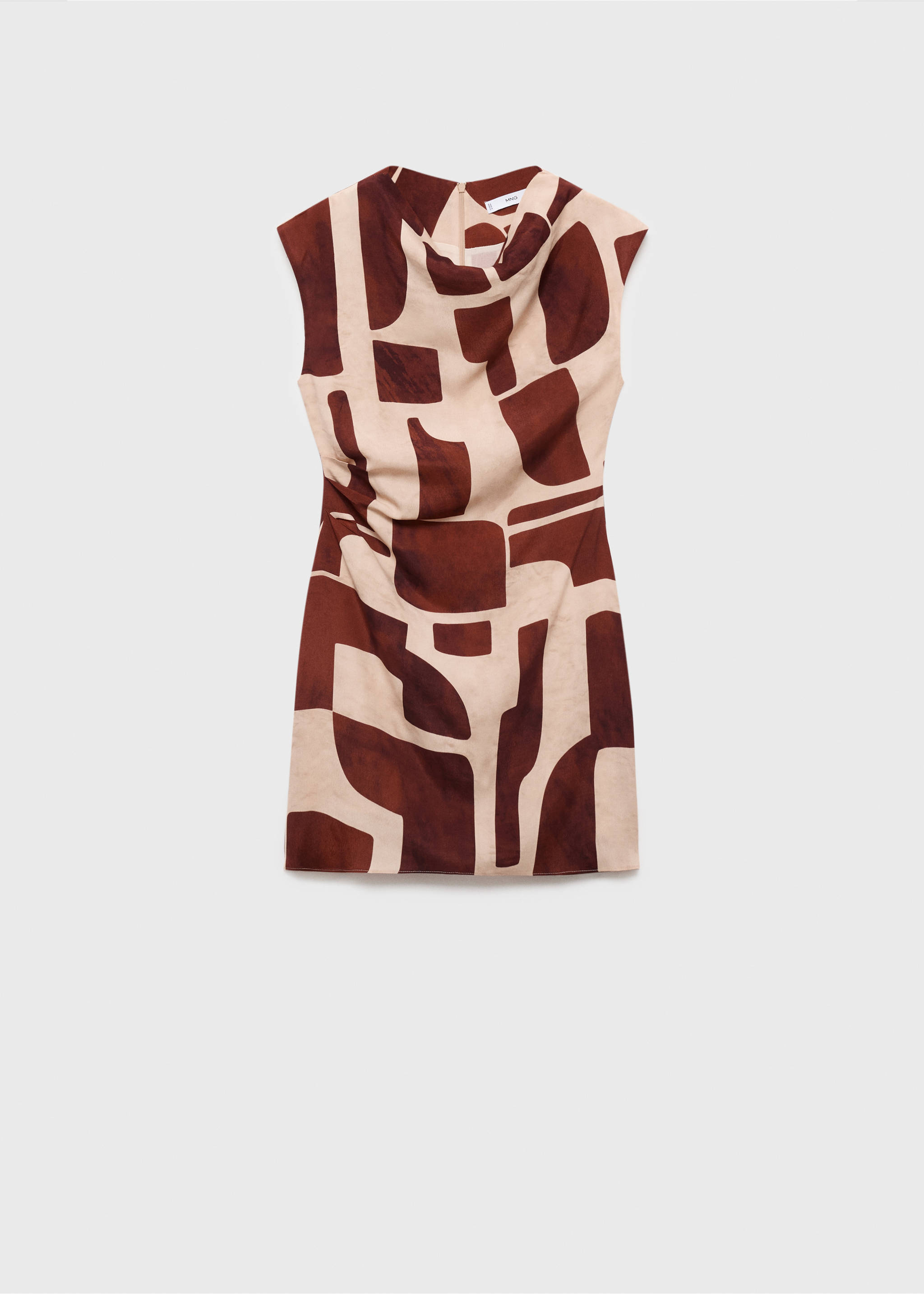 Draped neck printed dress - Article without model, Ecru. Ref: 17094146-00.