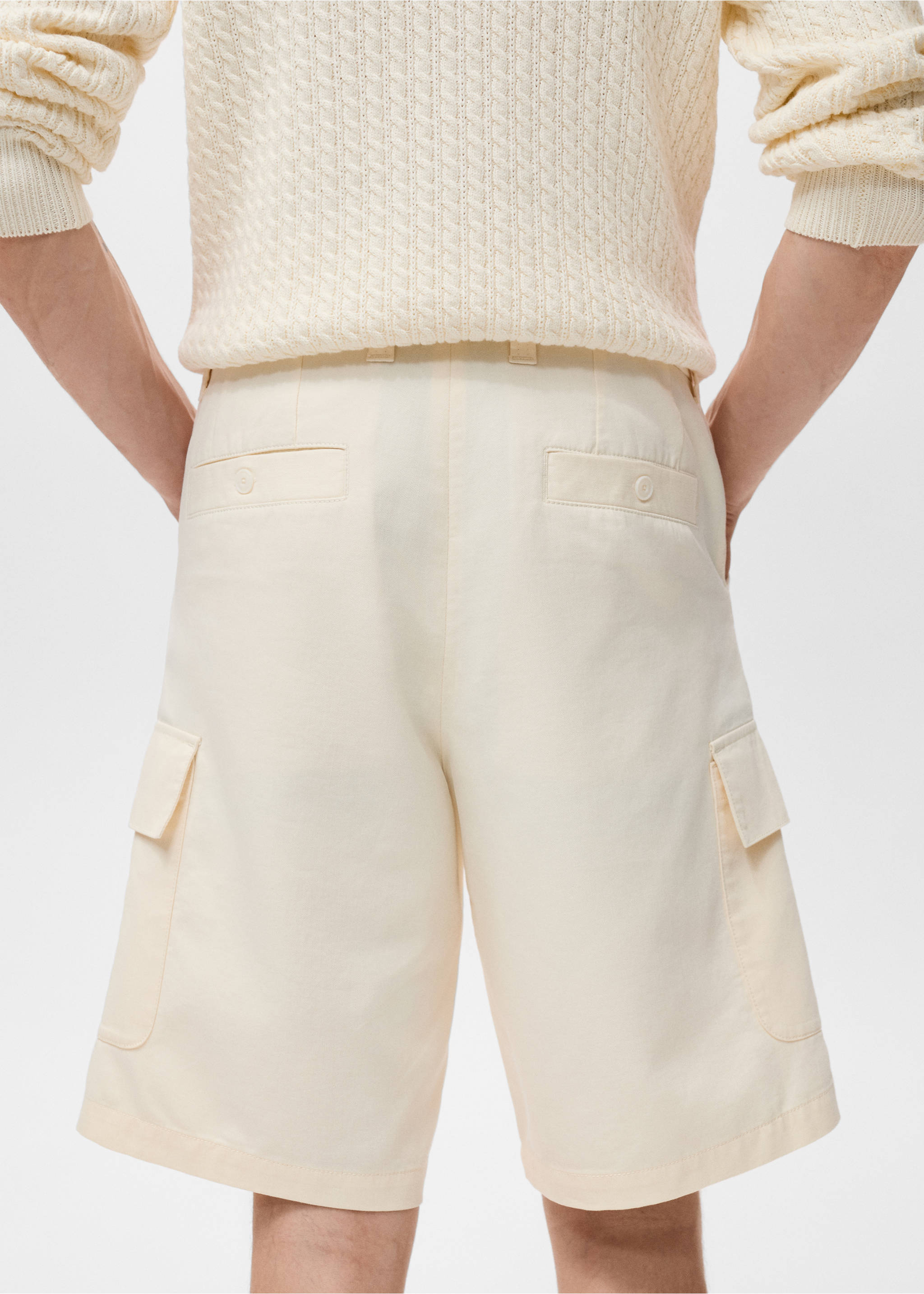 Cotton lyocell cargo bermuda shorts - Details of the article 2, Ecru. Ref: 17094404-00.