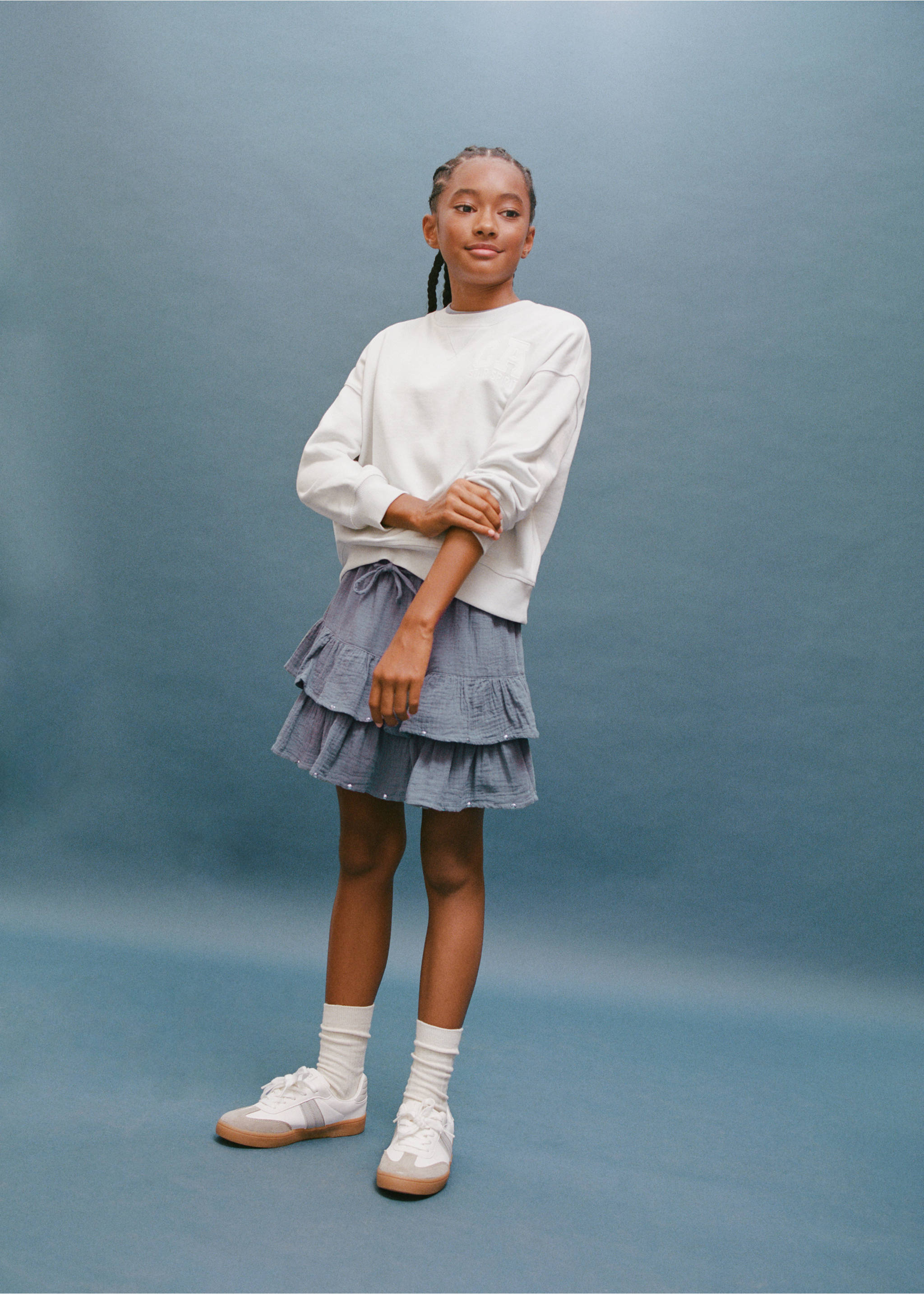 Ruffle skirt with sequin detail - Details of the article 3, Blue. Ref: 17094409-00.