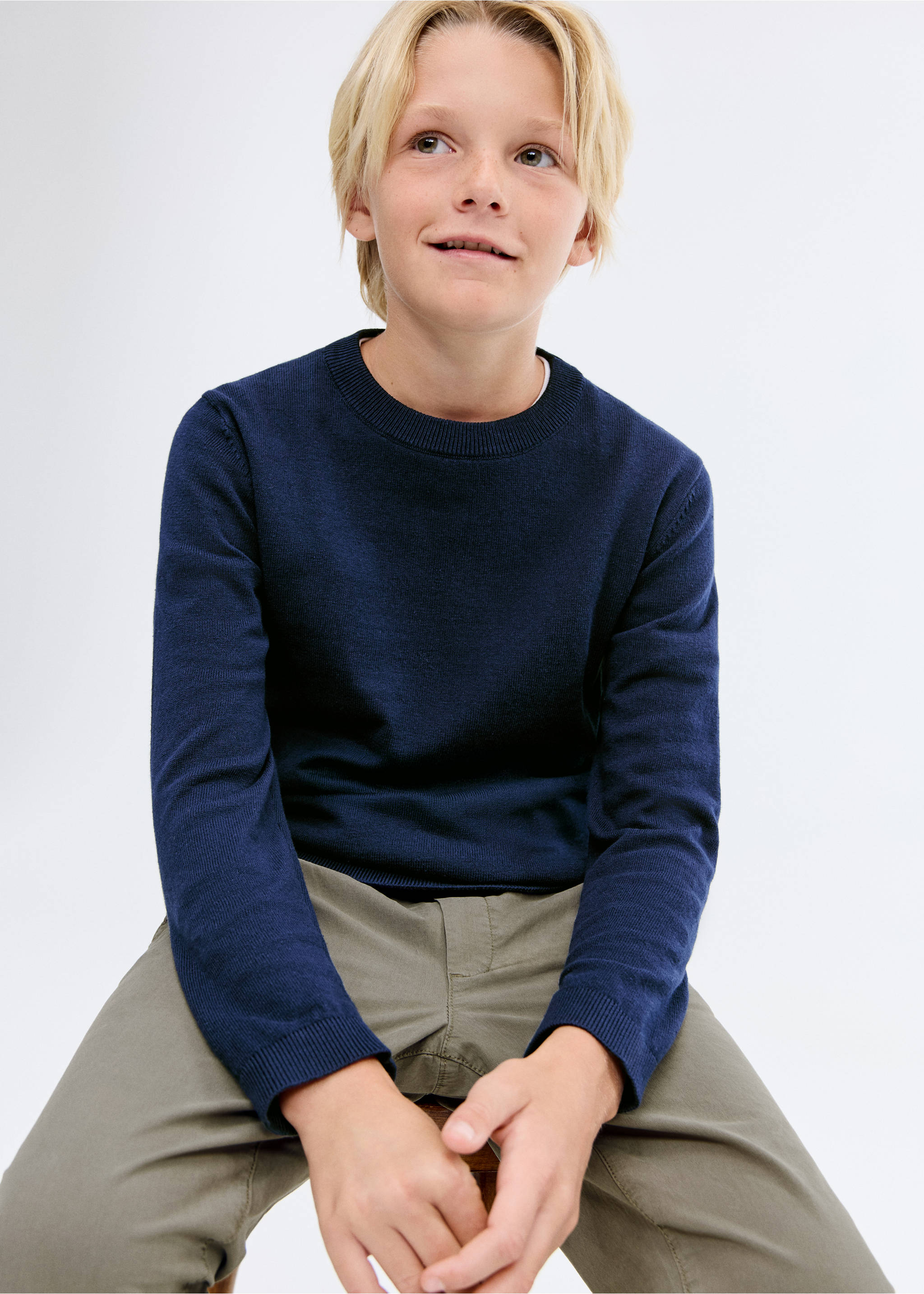 Essential cotton-blend sweater - Details of the article 4, Navy. Ref: 17094412-00.